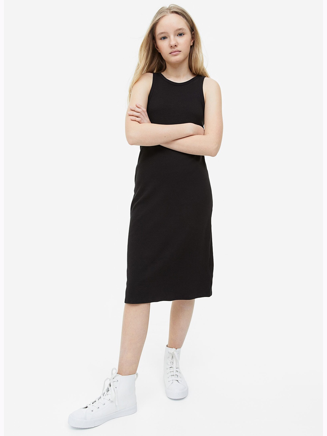 

H&M Girls Ribbed Jersey Dress, Black
