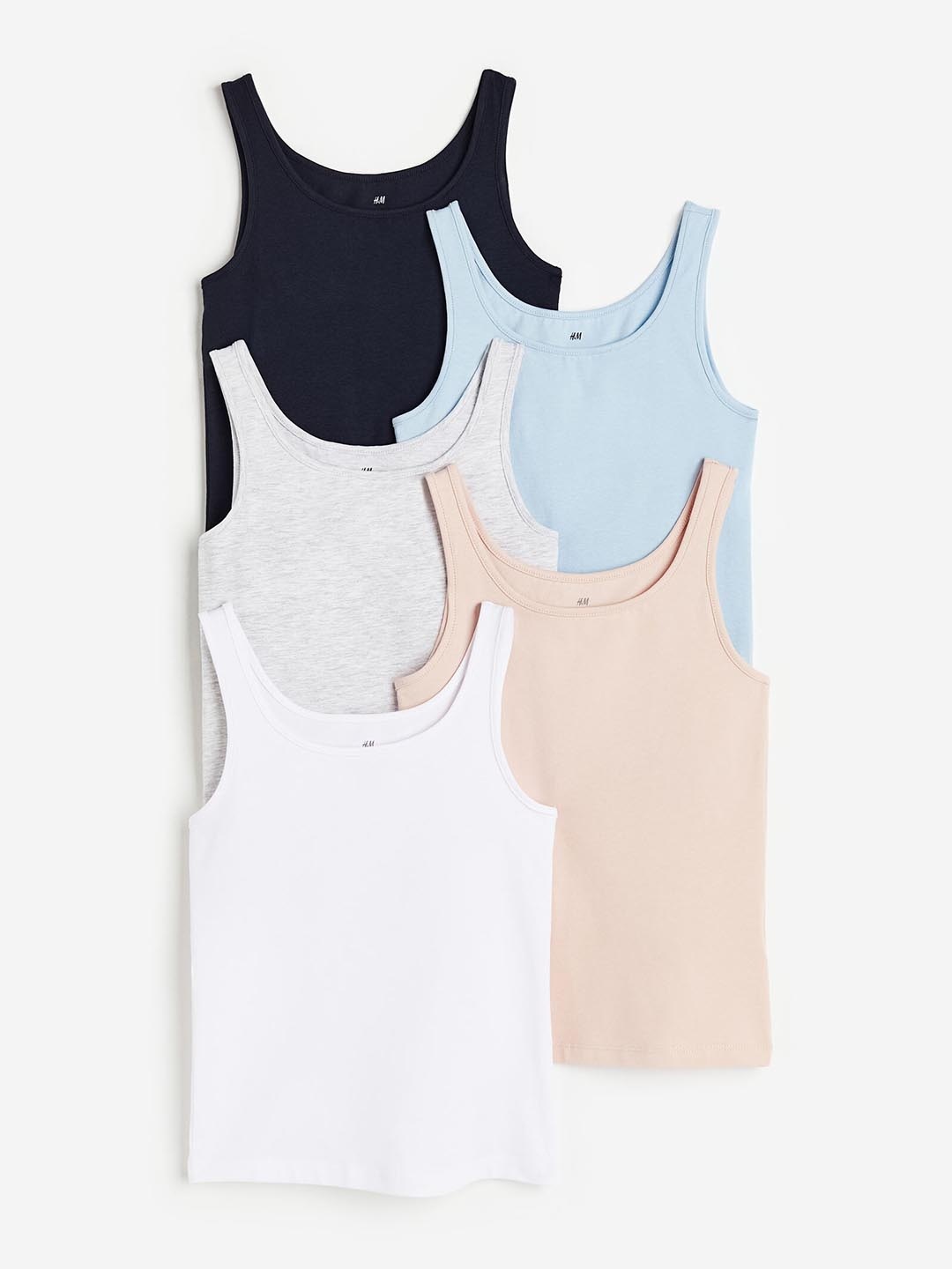 

H&M Girls 5-Pack Cotton Vest Tops, Blue