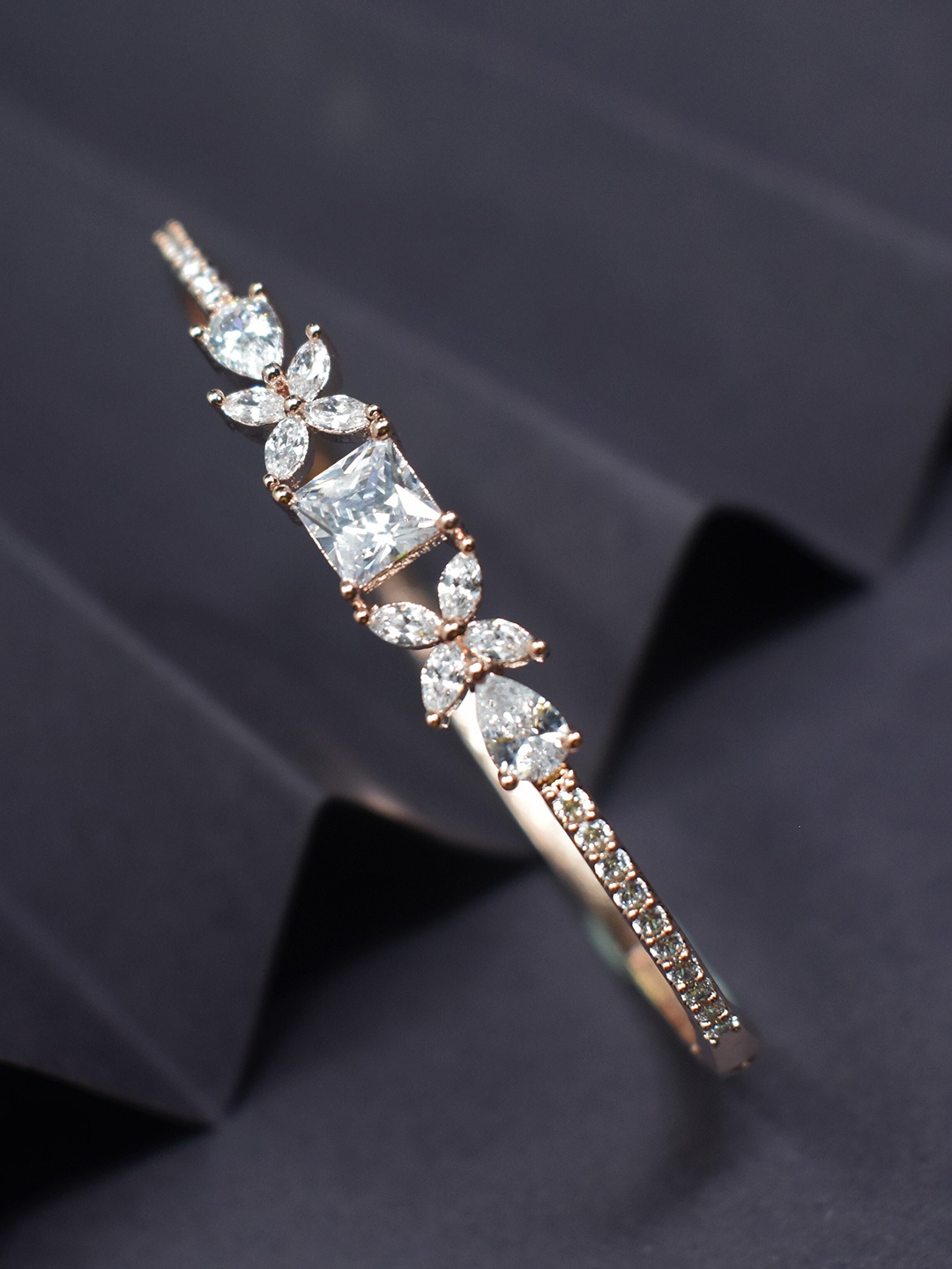 

STEORRA JEWELS Women Gold-Plated American Diamond Kada Bracelet, White