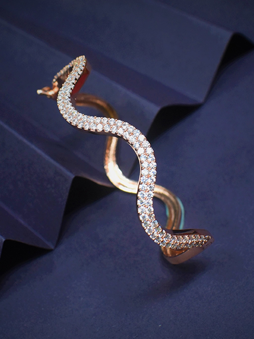 

STEORRA JEWELS Women Gold-Plated American Diamond Kada Bracelet, White