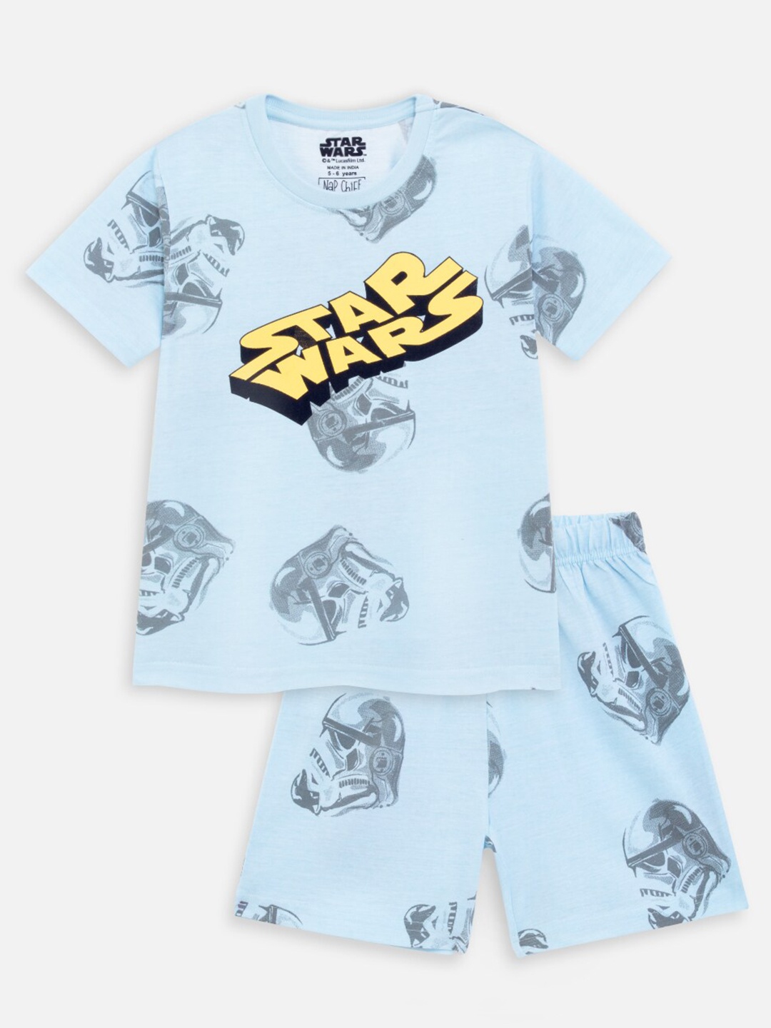 

Nap Chief Kids Star Wars Printed Pure Cotton T-shirt with Shorts, Blue