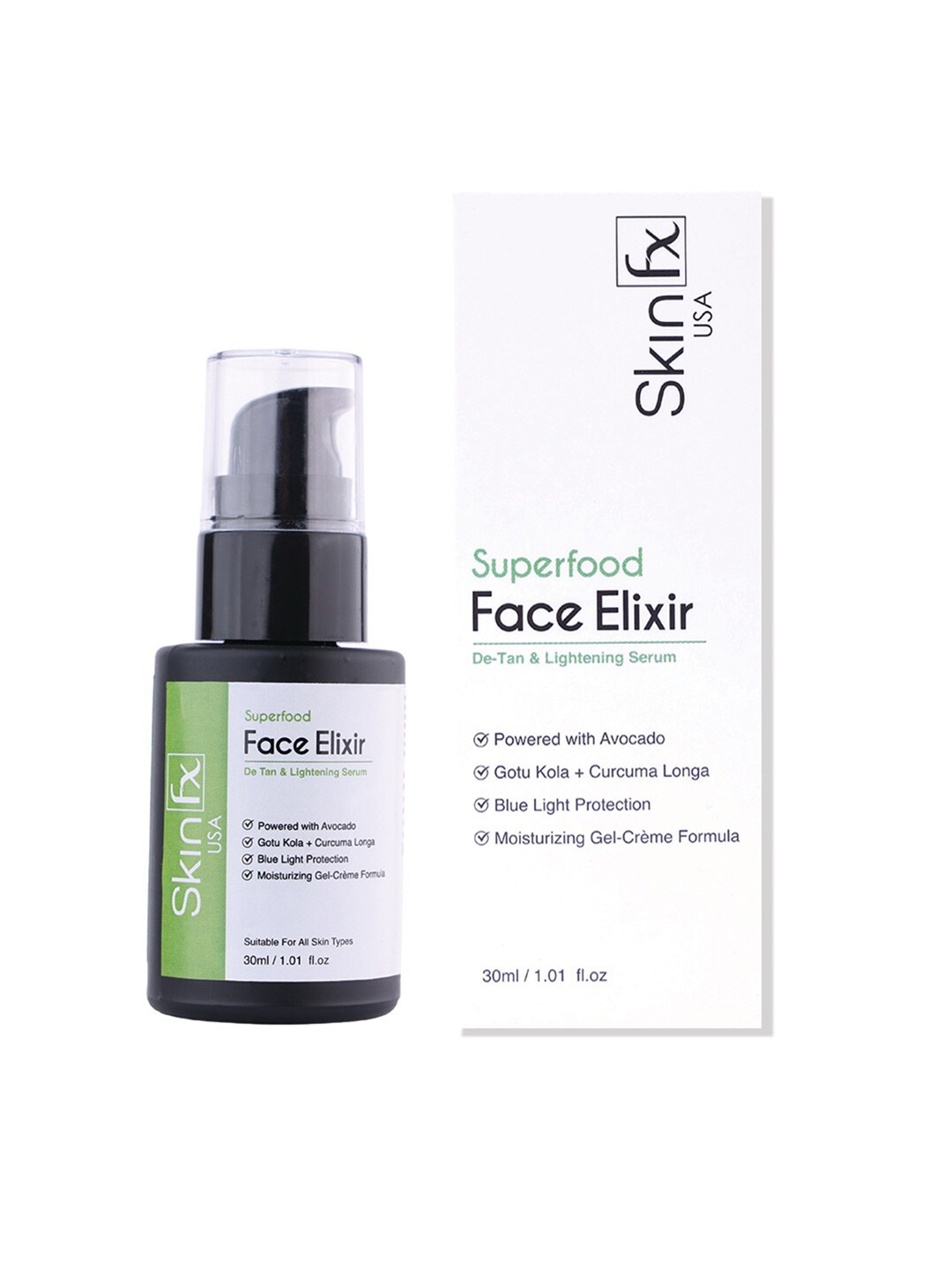 

Skin Fx Superfood Face Elixir De-Tan & Lightening Serum with Avocado - 30 ml, White