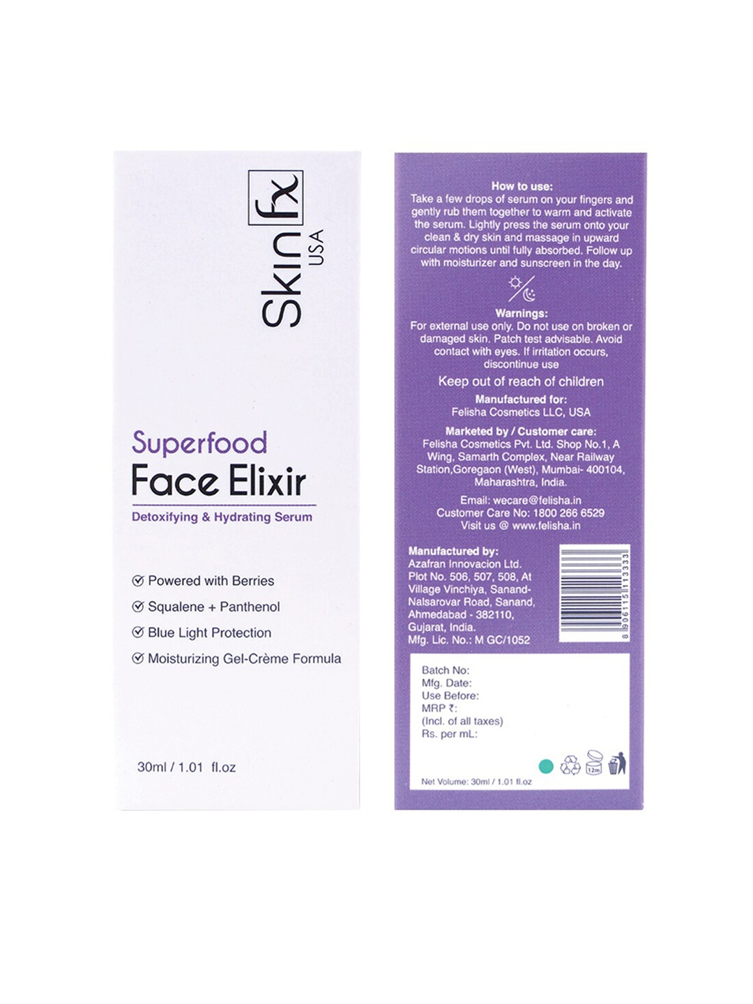 

Skin Fx Superfood Face Elixir Detoxifying & Hydrating Serum with Berries - 30 ml, White