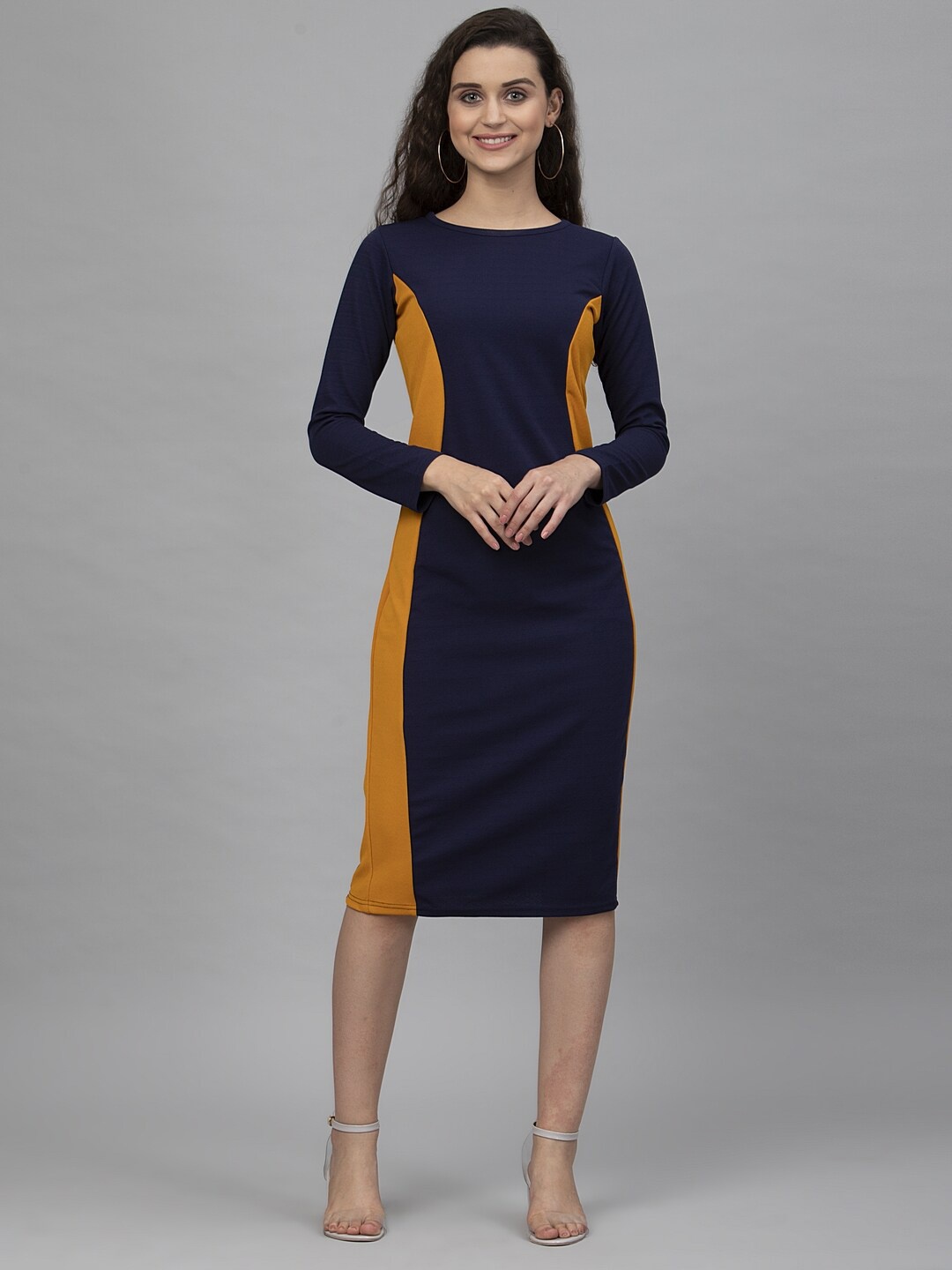 

Selvia Round Neck Sheath Dress, Mustard