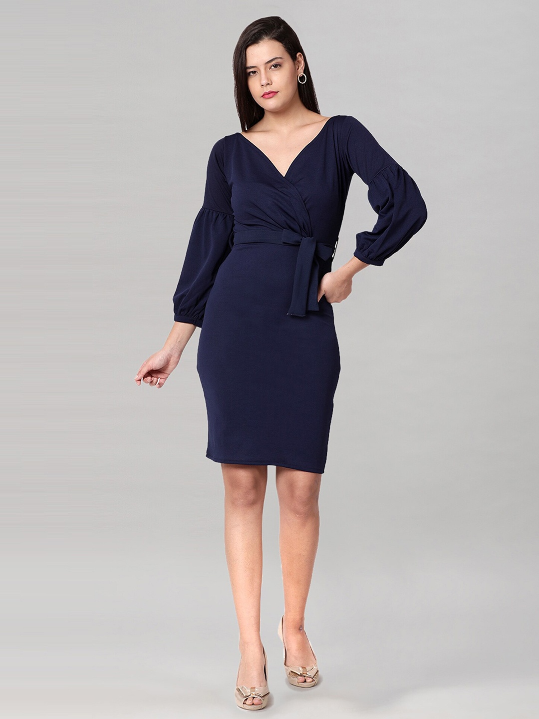 

Selvia V-Neck Wrap Dress With Belt, Navy blue