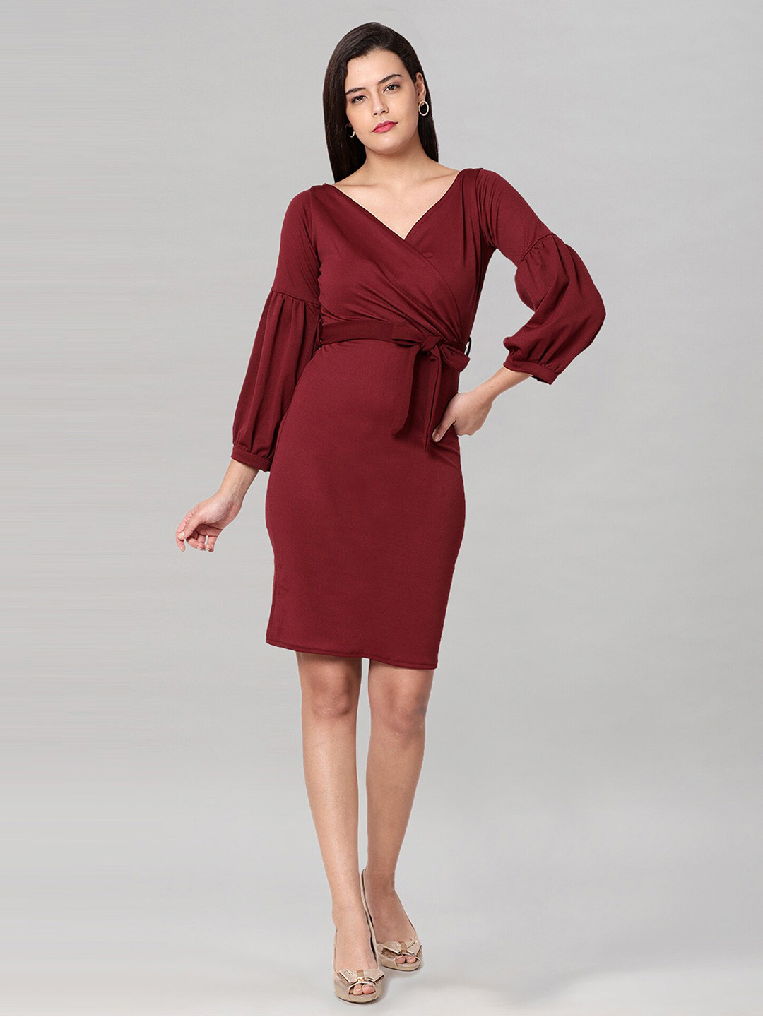 

Selvia V-Neck Sheath Dress, Brown