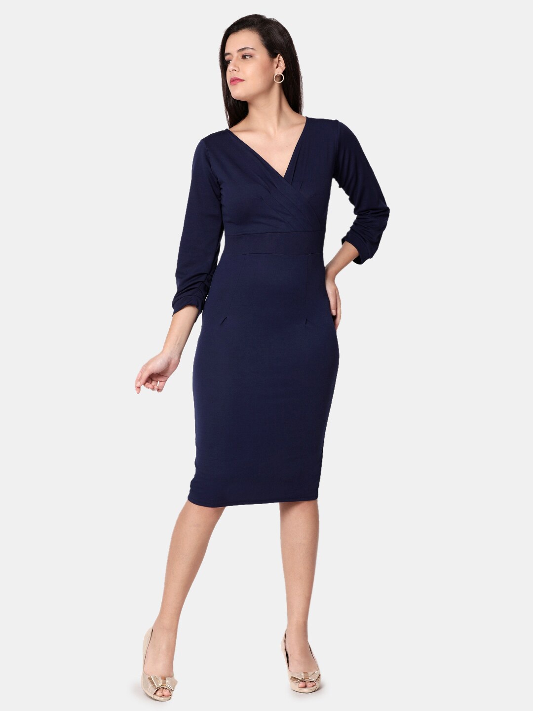 

Selvia V-Neck Bodycon Dress, Navy blue