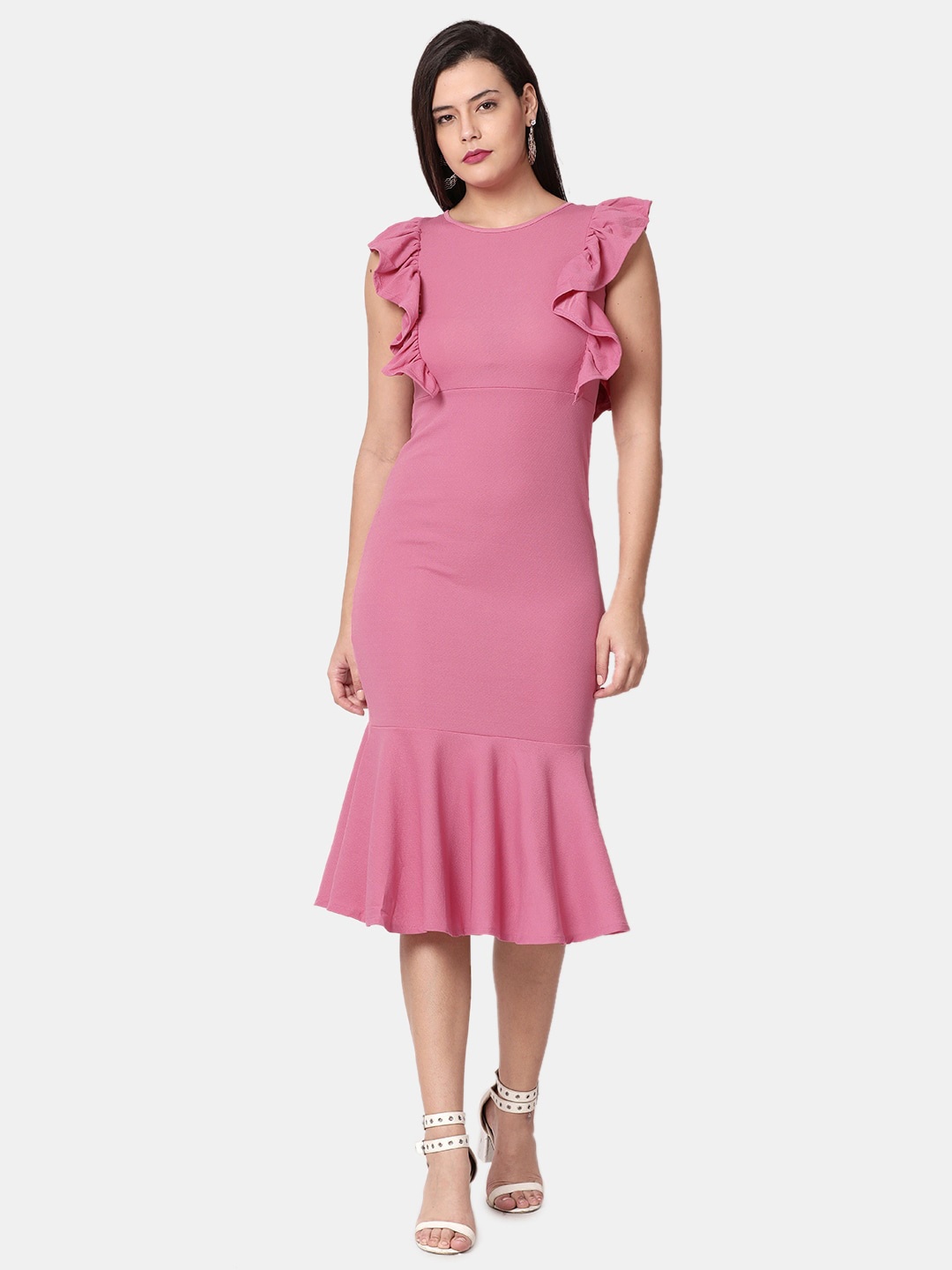 

Selvia Flutter Sleeve Sheath Midi Dress, Pink