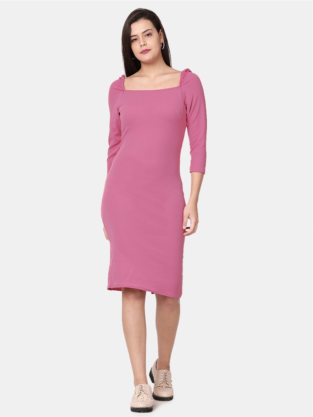 

Selvia Square Neck Sheath Midi Dress, Pink