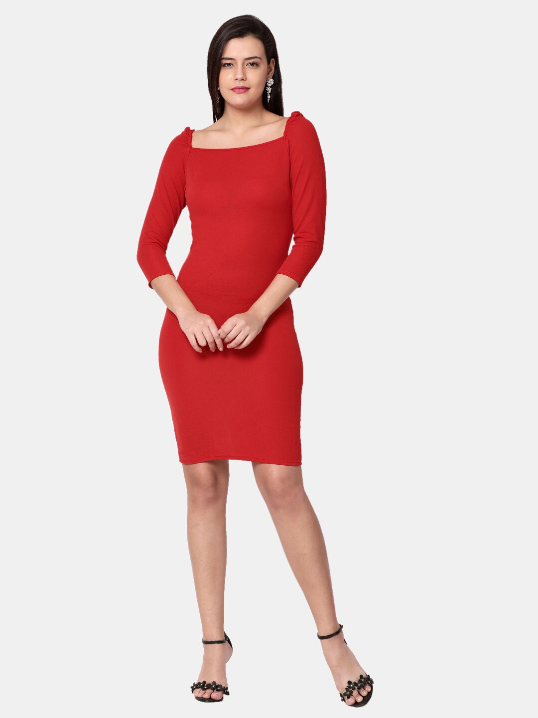 

Selvia Square Neck Sheath Dress, Red