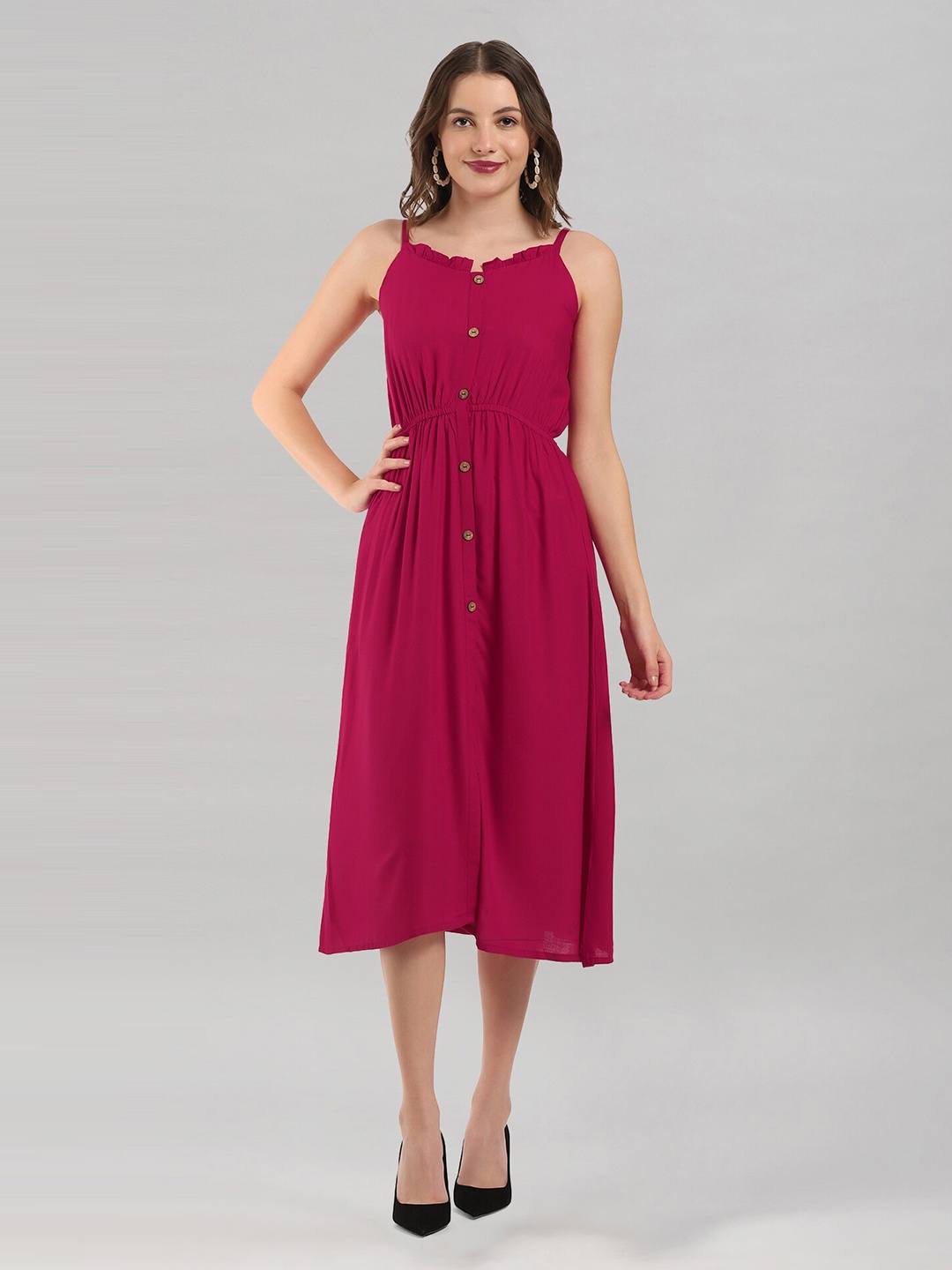 

Selvia Shoulder Straps Fit & Flare Midi Dress, Pink