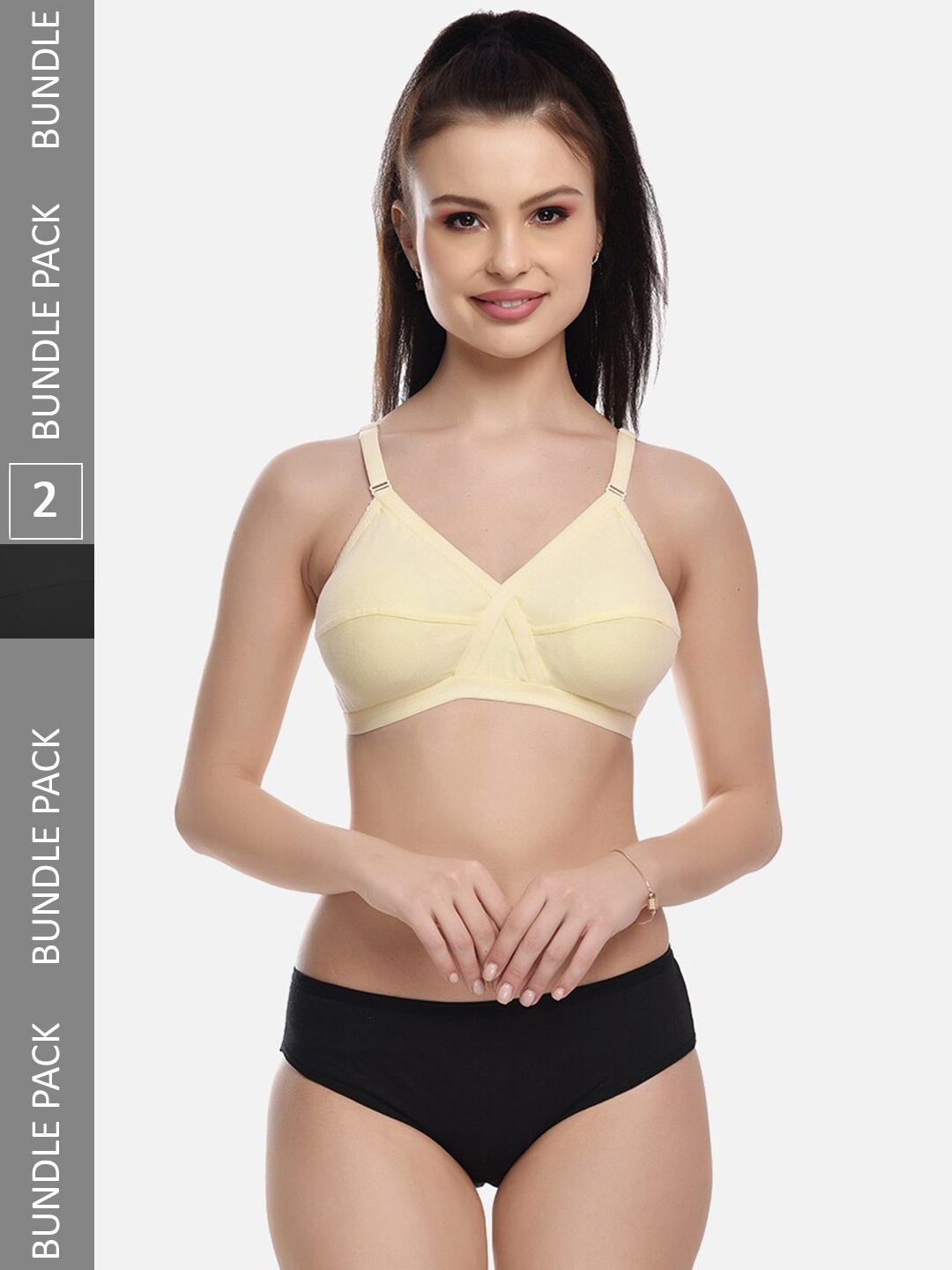 

FIMS Pack Of 2 Non Padded Lingerie Set MTR_Cross_Set_BlackBeige_B, Black