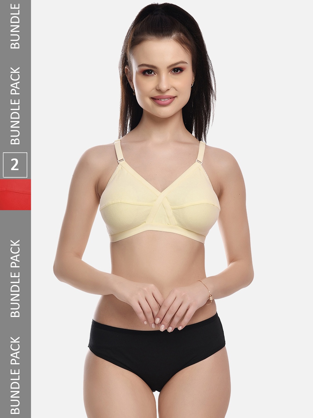 

FIMS Pack Of 2 Non Padded Lingerie MTR_Cross_Set_BeigeRed_B, Beige