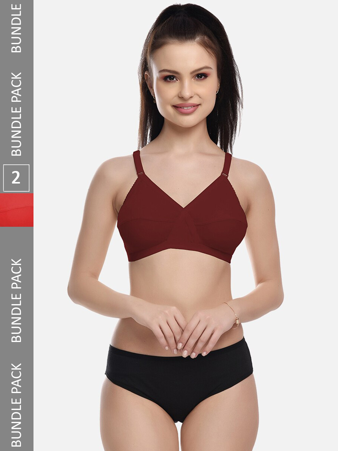 

FIMS Women Pack Of 2 Cotton Lingerie Set, Red