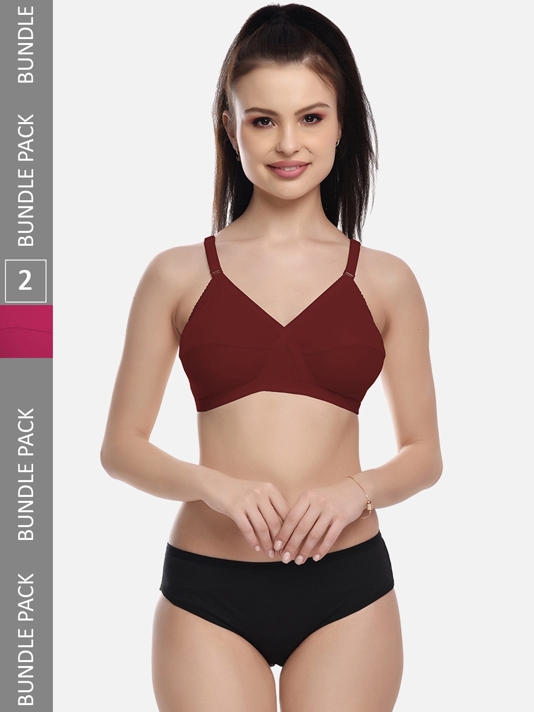 

FIMS Pack Of 2 Non-Padded Lingerie Set MTR_Cross_Set_PinkMaroon_B, Pink