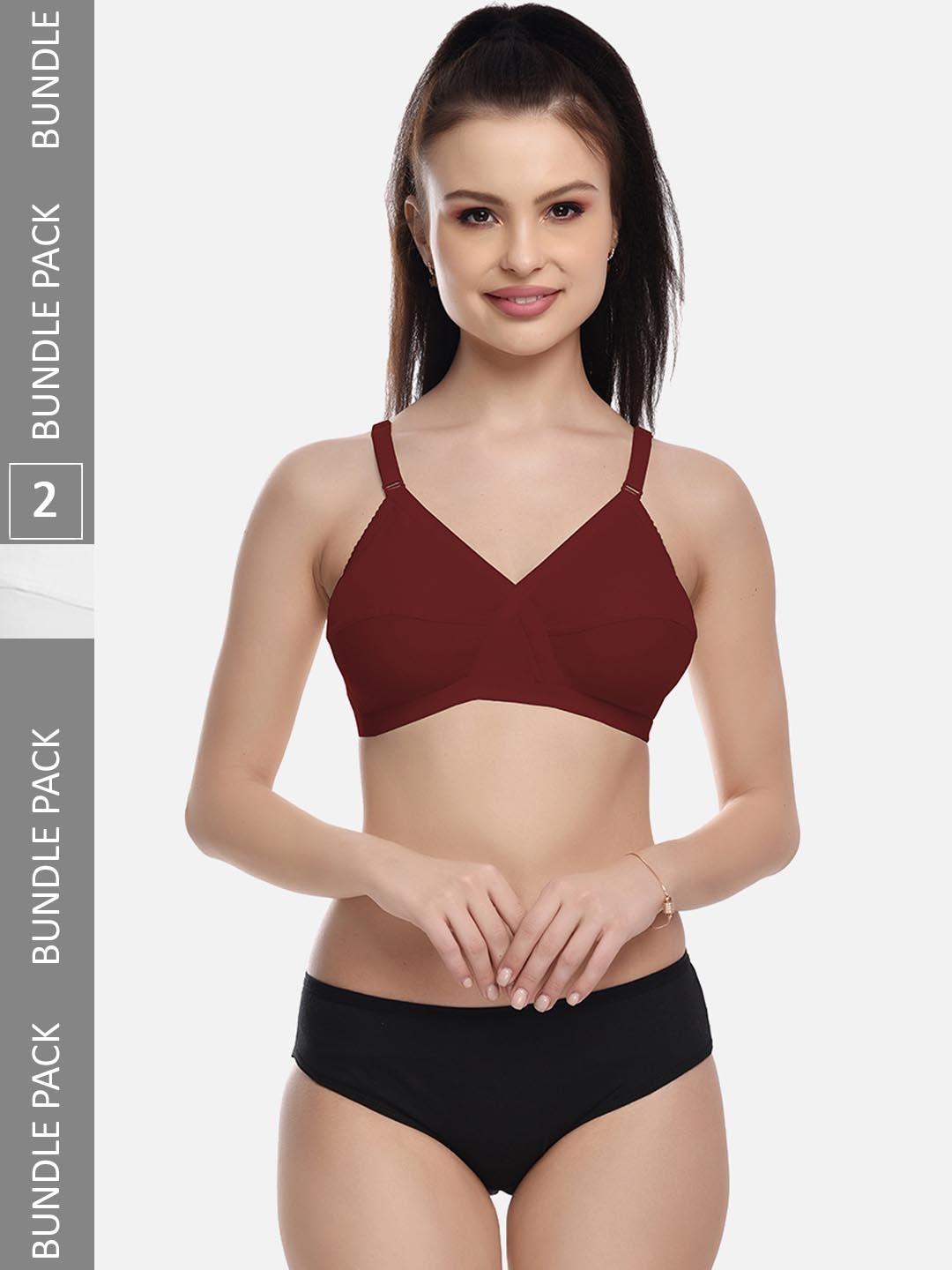 

FIMS Pack Of 2 Non Padded Lingerie Set MTR_Cross_Set_WhiteMaroon_B, White