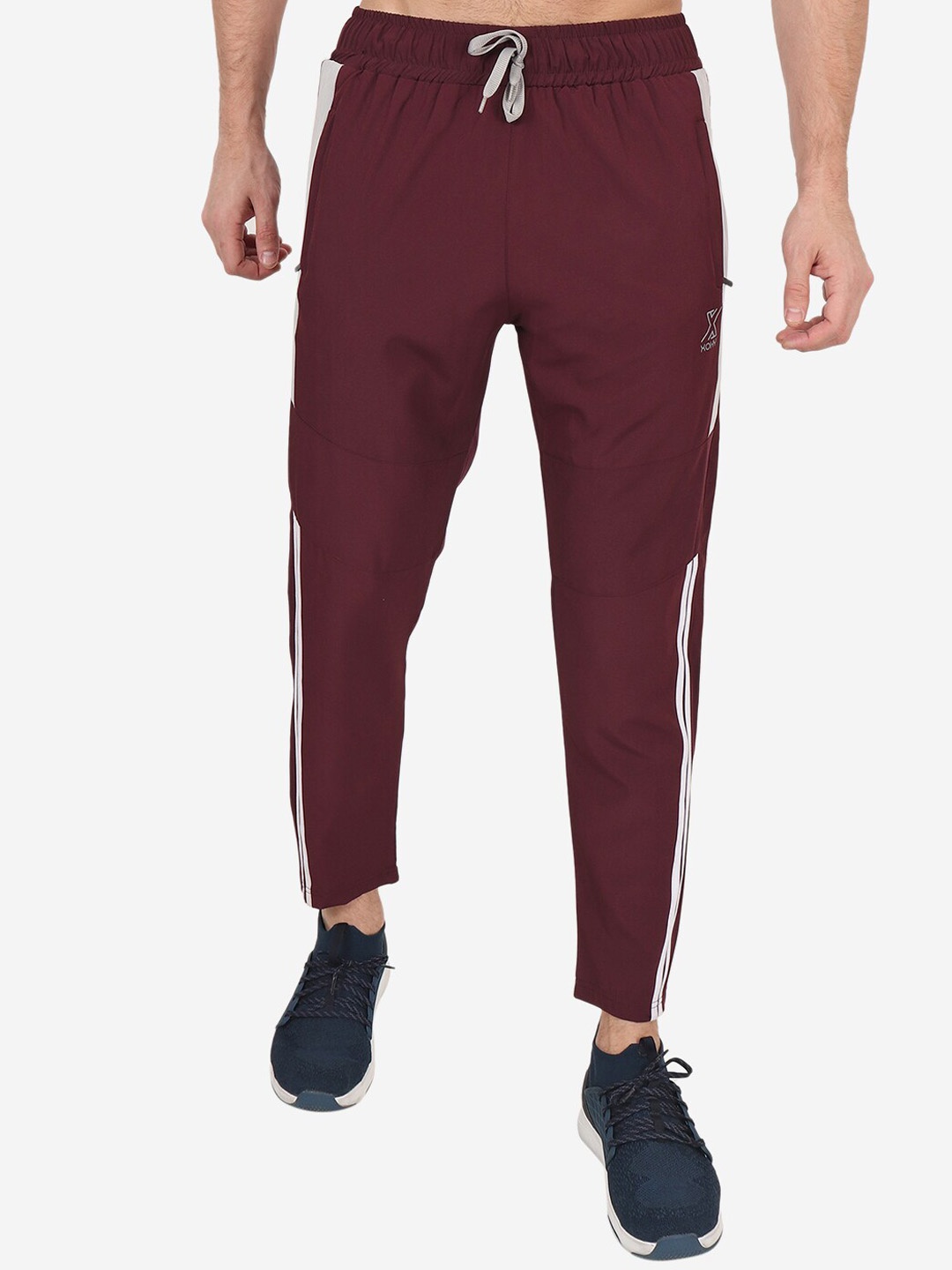 

Xohy Men Mid-Rise Cotton Lycra Colourblocked Track Pants, Maroon