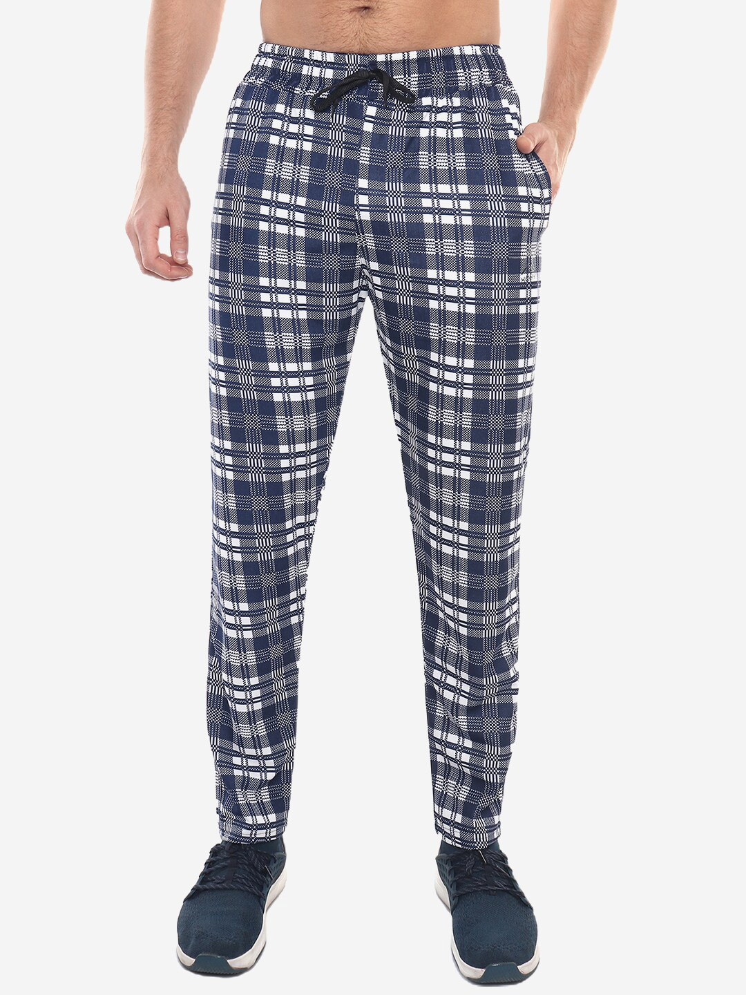 

Xohy Men Checked Track Pant, Navy blue