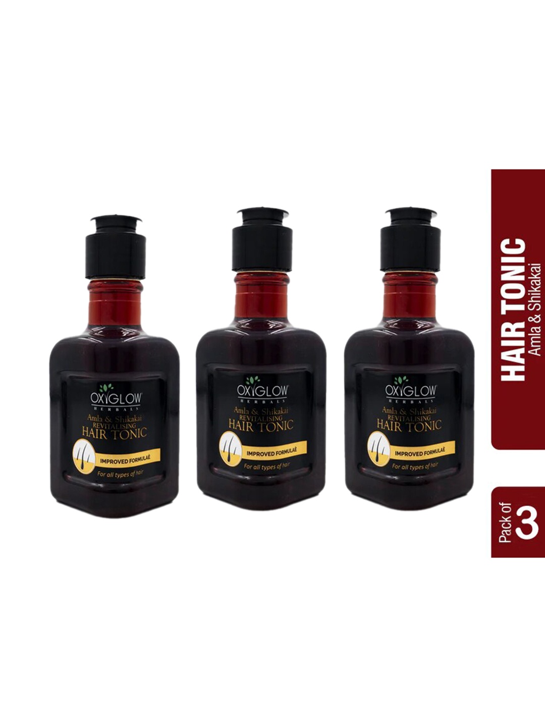 

Oxyglow Set Of 3 Amla & Shikakai Revitalizing Hair Tonic - 150 ml Each, Black