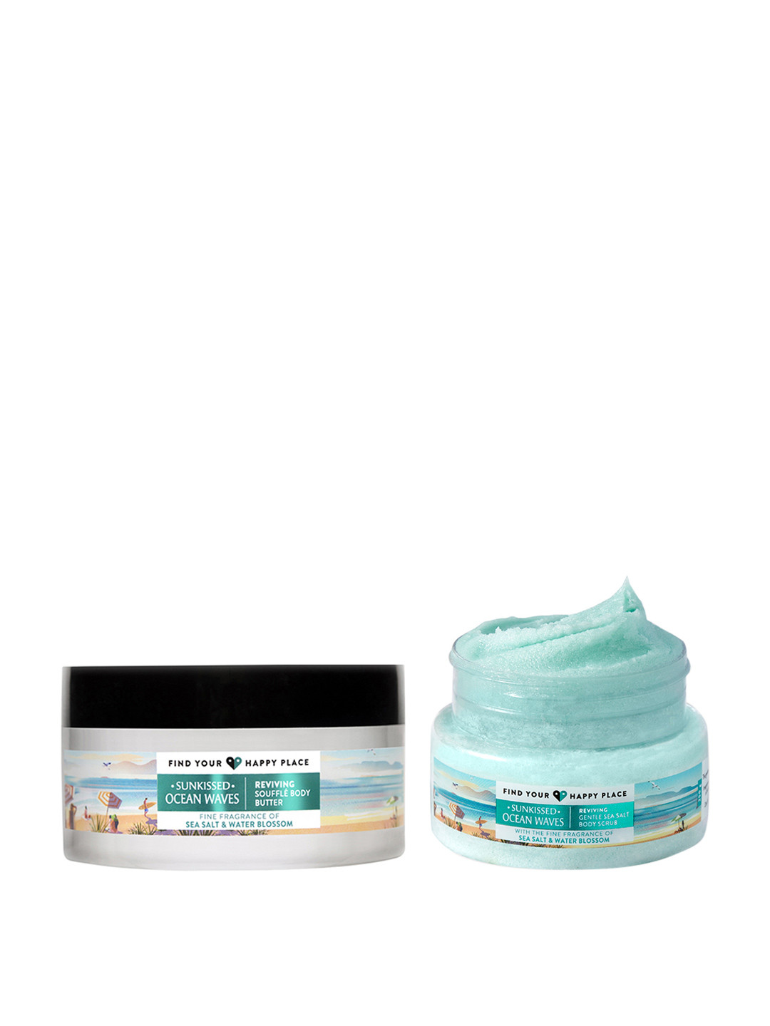 

FIND YOUR HAPPY PLACE Set of Sunkissed Ocean Waves Reviving Souffle Body Butter+Body Scrub, Blue