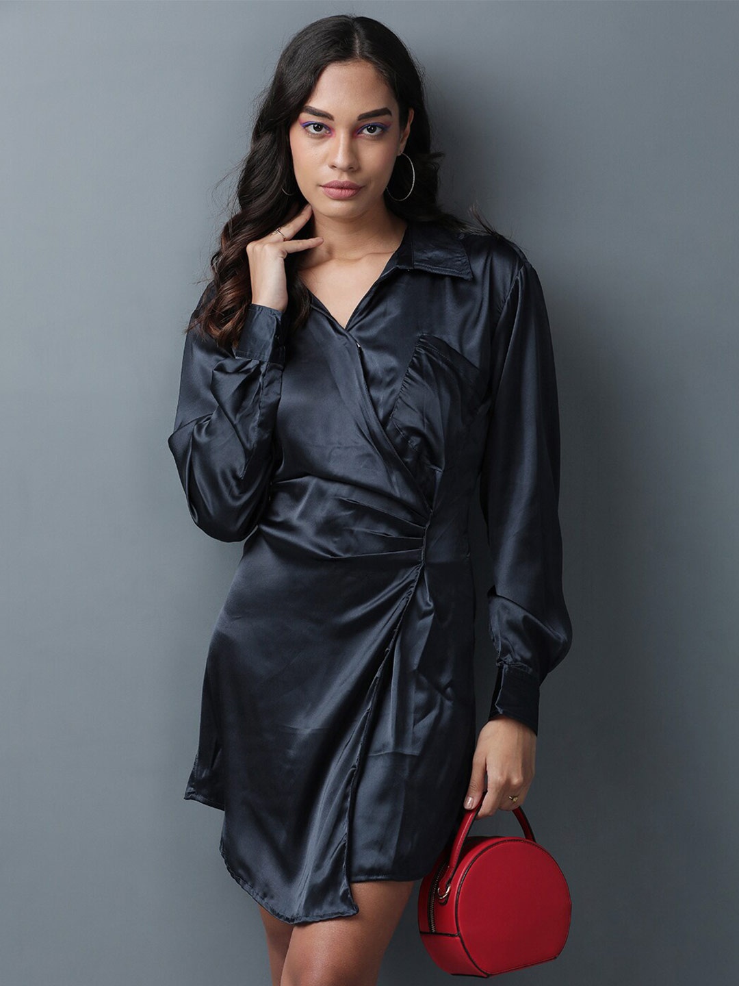 

Freehand by The Indian Garage Co Cuffed Sleeves Asymmetric Shirt Dress, Black