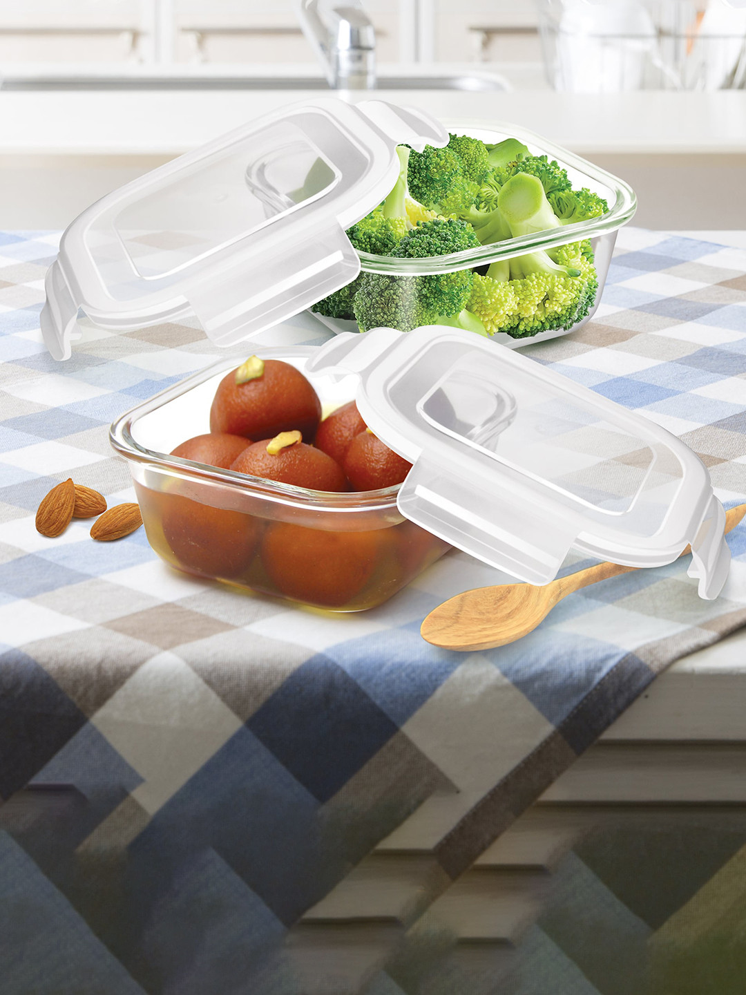 

Treo Store Fresh Square Glass 2 Pieces Transparent Storage Containers 450 ml Each
