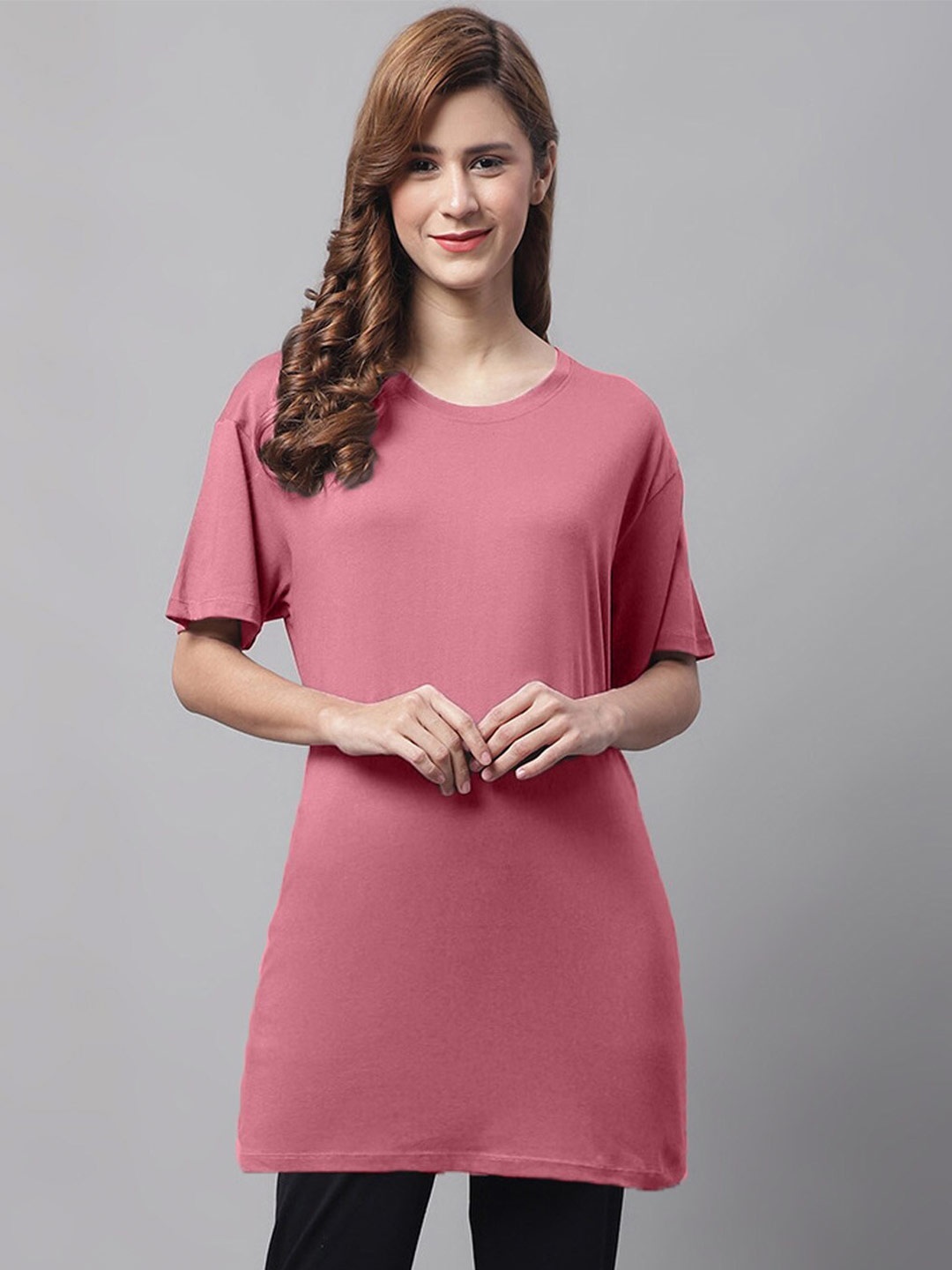 

Kanvin Drop-Shoulder Sleeves Loose Fit lounge T-shirt, Pink