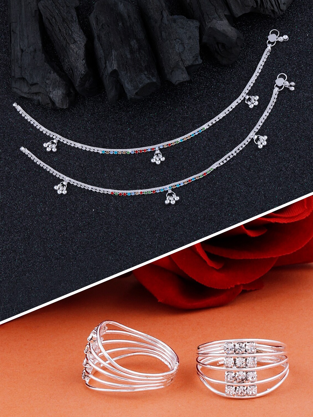 

Silver Shine Set Of 2 Silver-Plated Anklets And Toe Rings