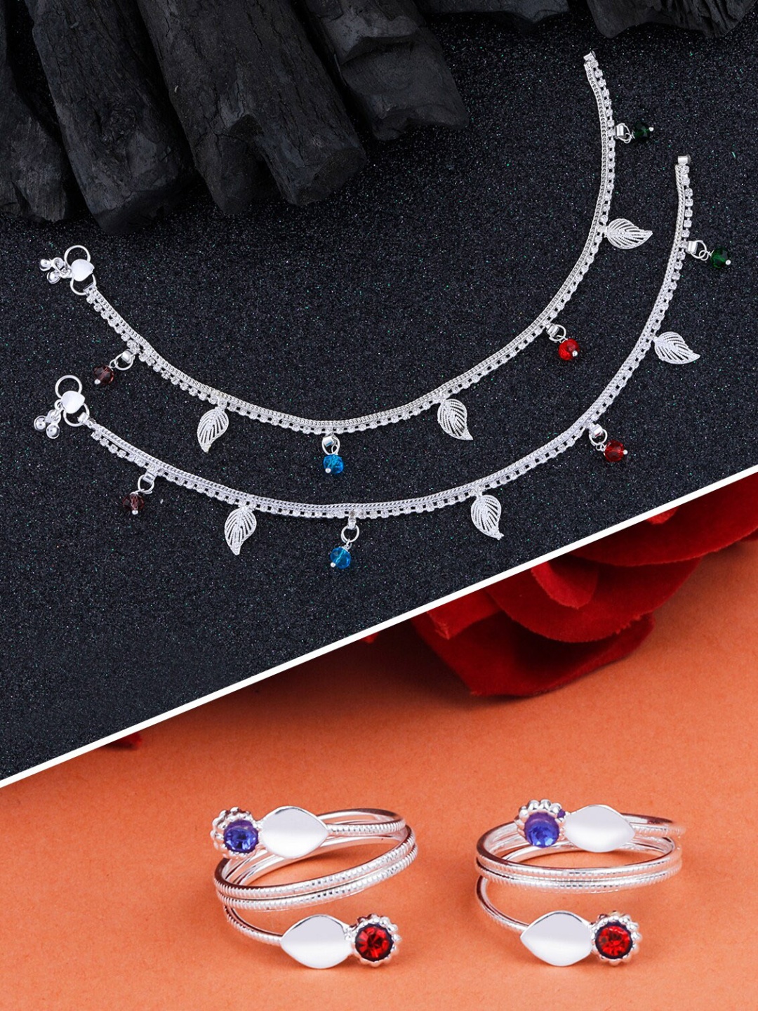 

Silver Shine Silver Plated Traditional Toe Ring Chain Anklet for Women