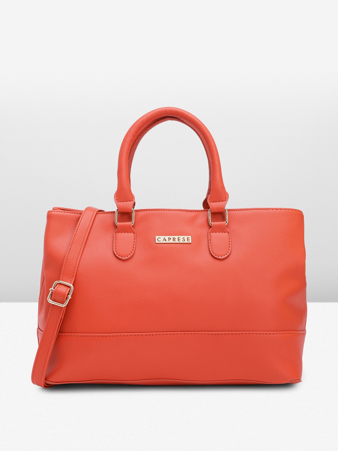

Caprese Solid Leather Structured Handheld Bag, Orange