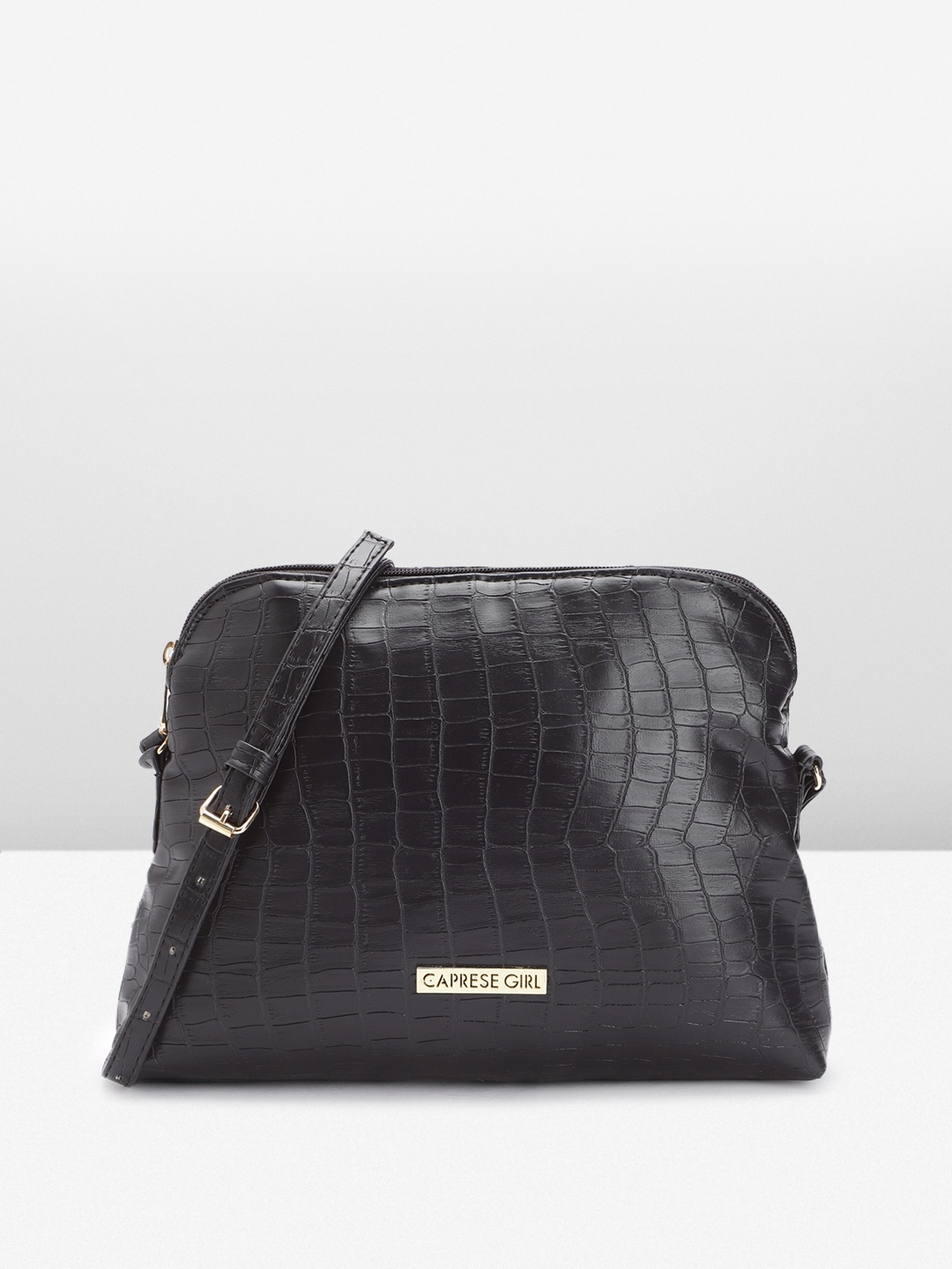 

Caprese Textured Leather Sling Bag, Black