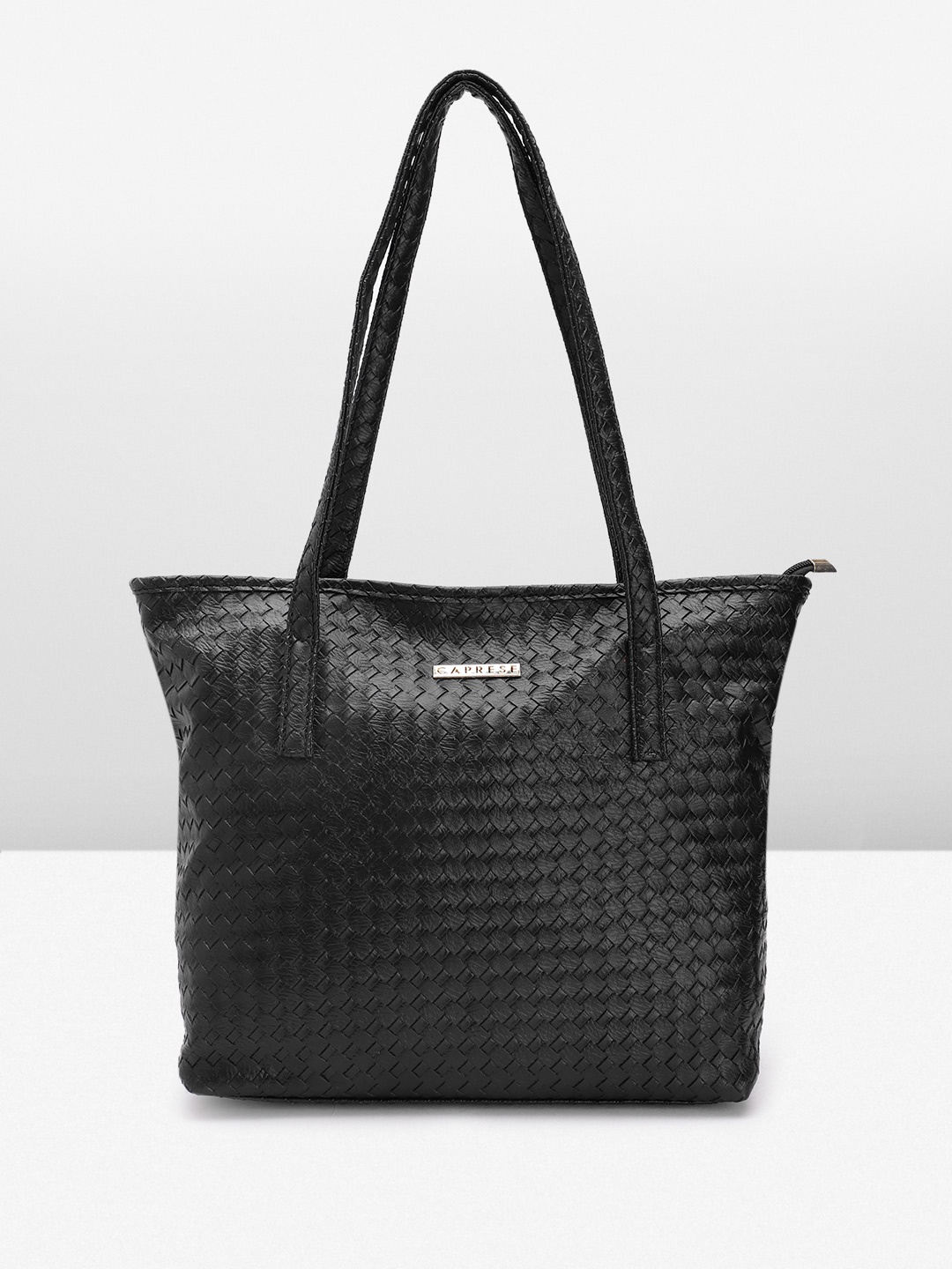 

Caprese Leather Basketweave Textured Shoulder Bag, Black