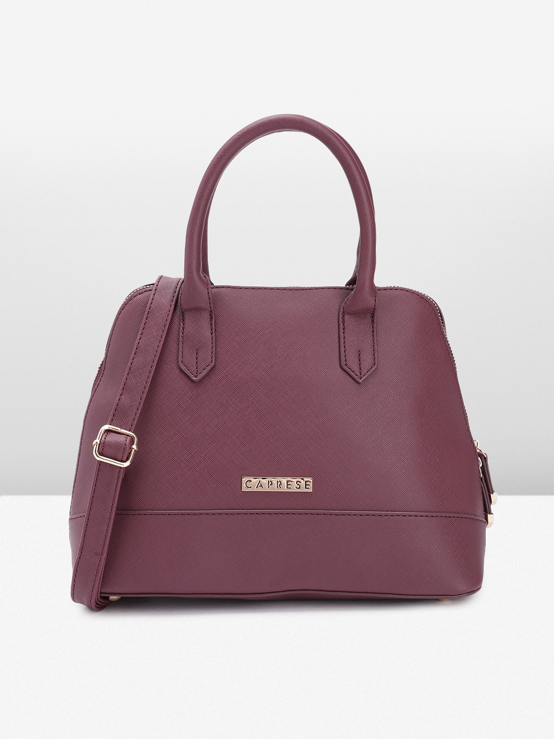 

Caprese Solid Leather Structured Handheld Bag, Burgundy