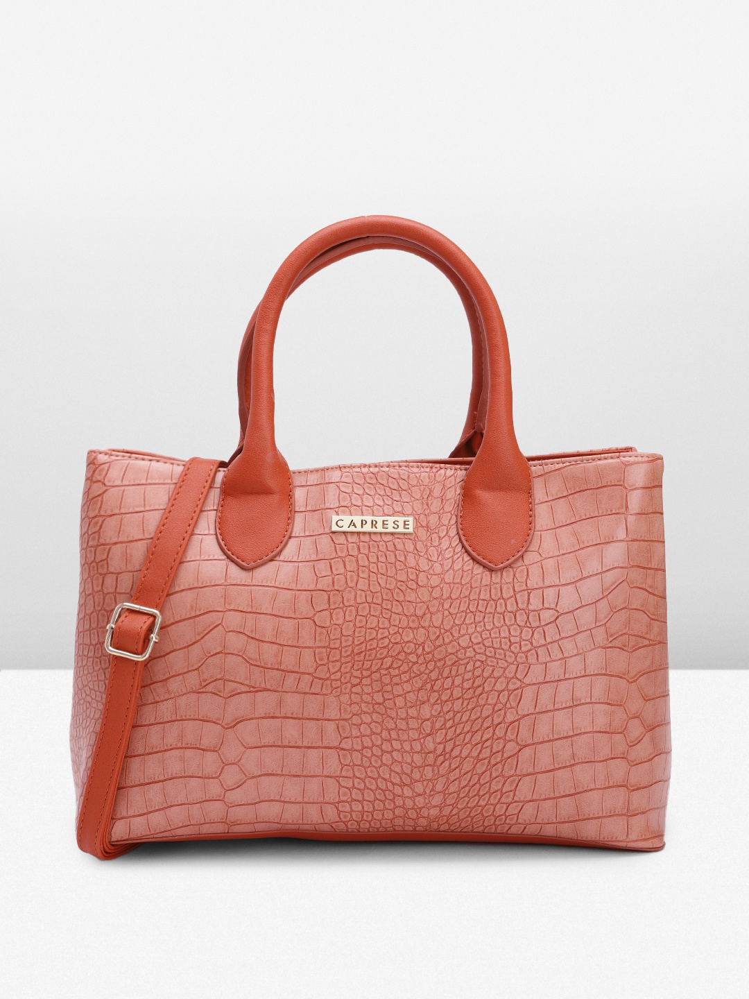 

Caprese Crocodile Textured Leather Structured Handheld Bag, Peach