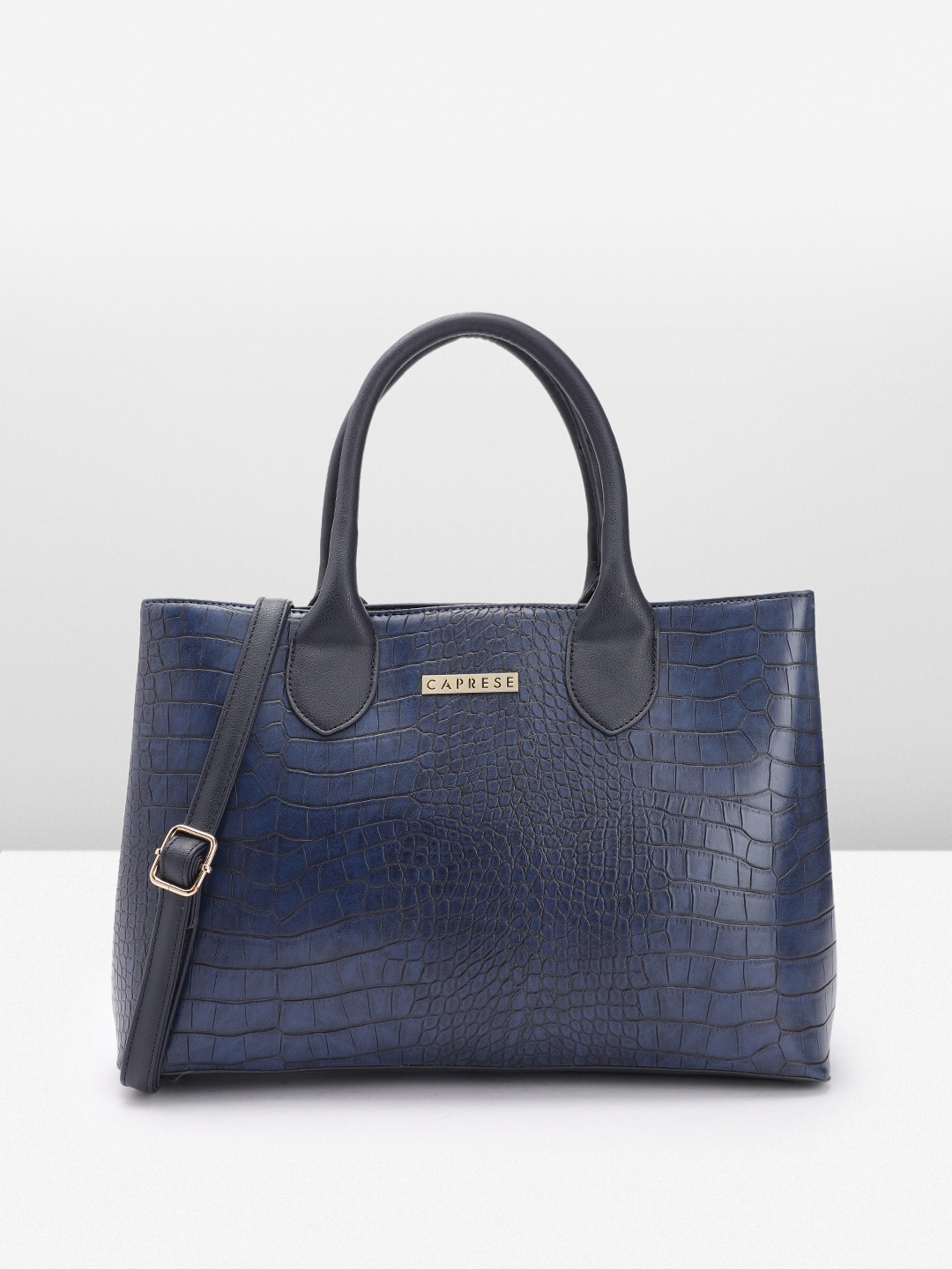 

Caprese Animal Textured Leather Structured Handheld Bag, Navy blue