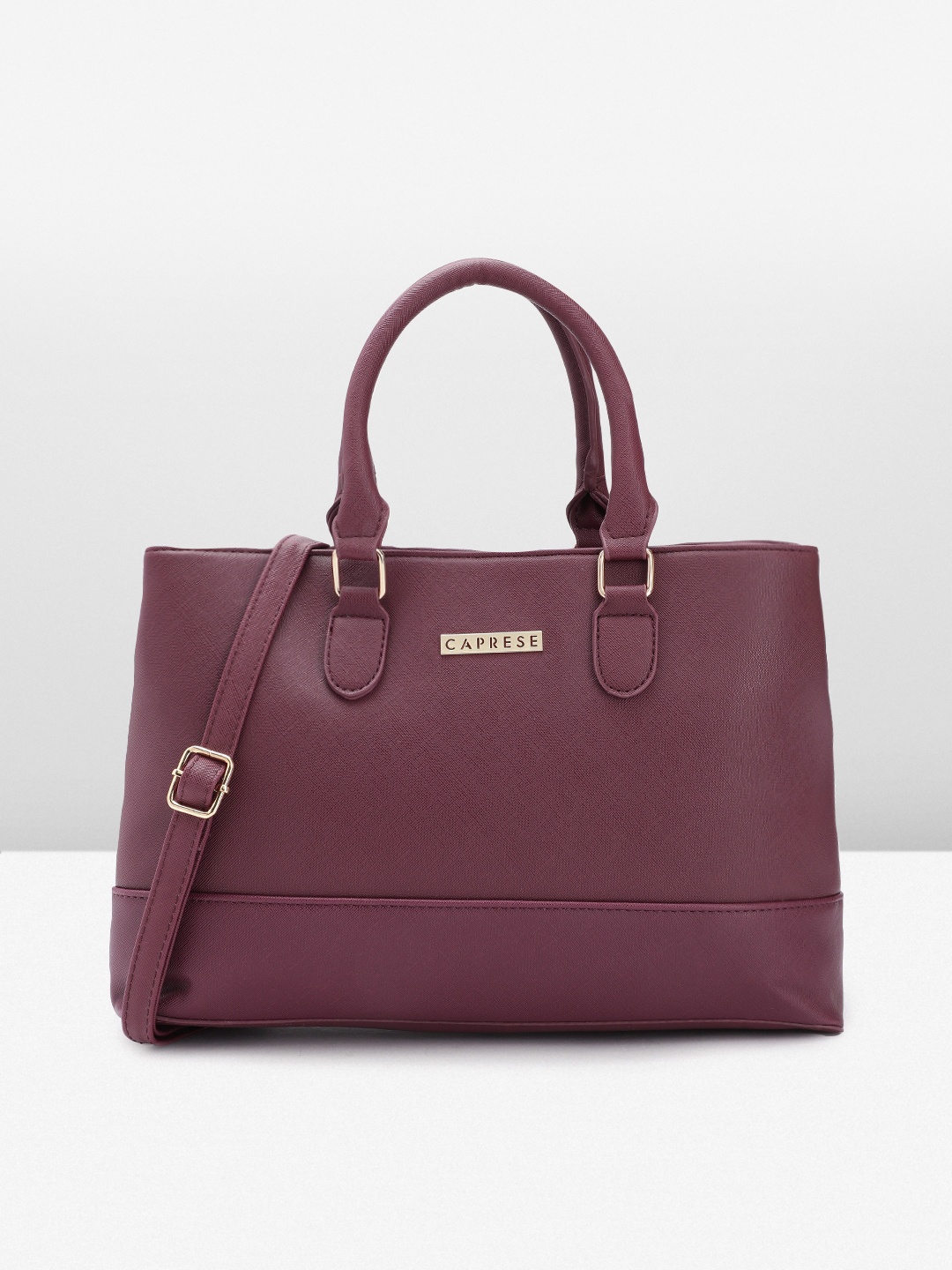 

Caprese Solid Leather Structured Handheld Bag, Burgundy