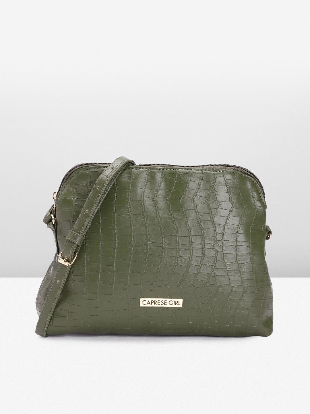 

Caprese Textured Leather Sling Bag, Olive