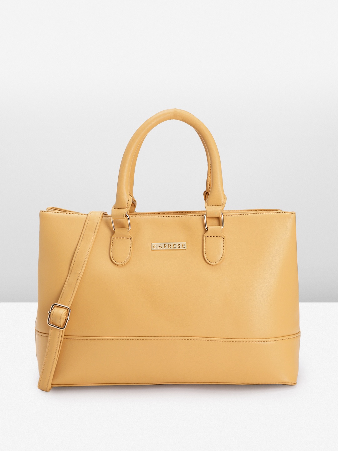 

Caprese Solid Leather Structured Handheld Bag, Yellow