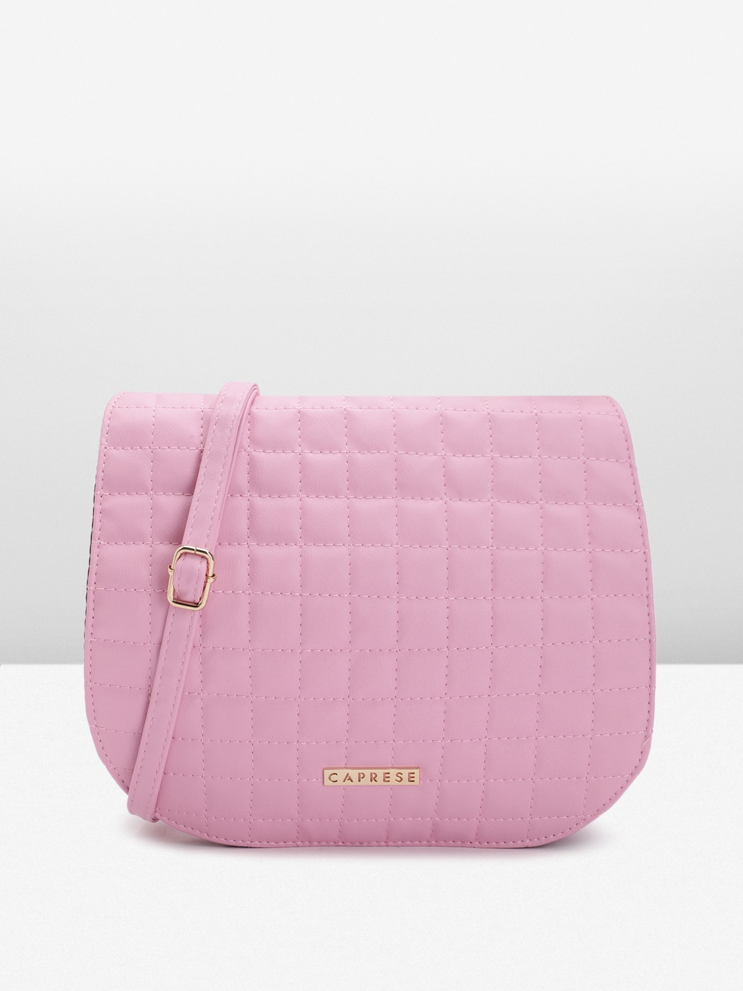 

Caprese Geometric Pattern Leather Structured Sling Bag, Pink