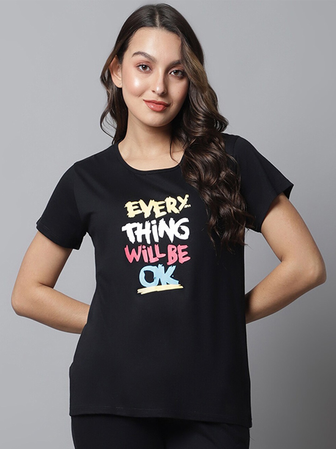 

Kanvin Typography Printed Round Neck Short Sleeves T-shirt, Black
