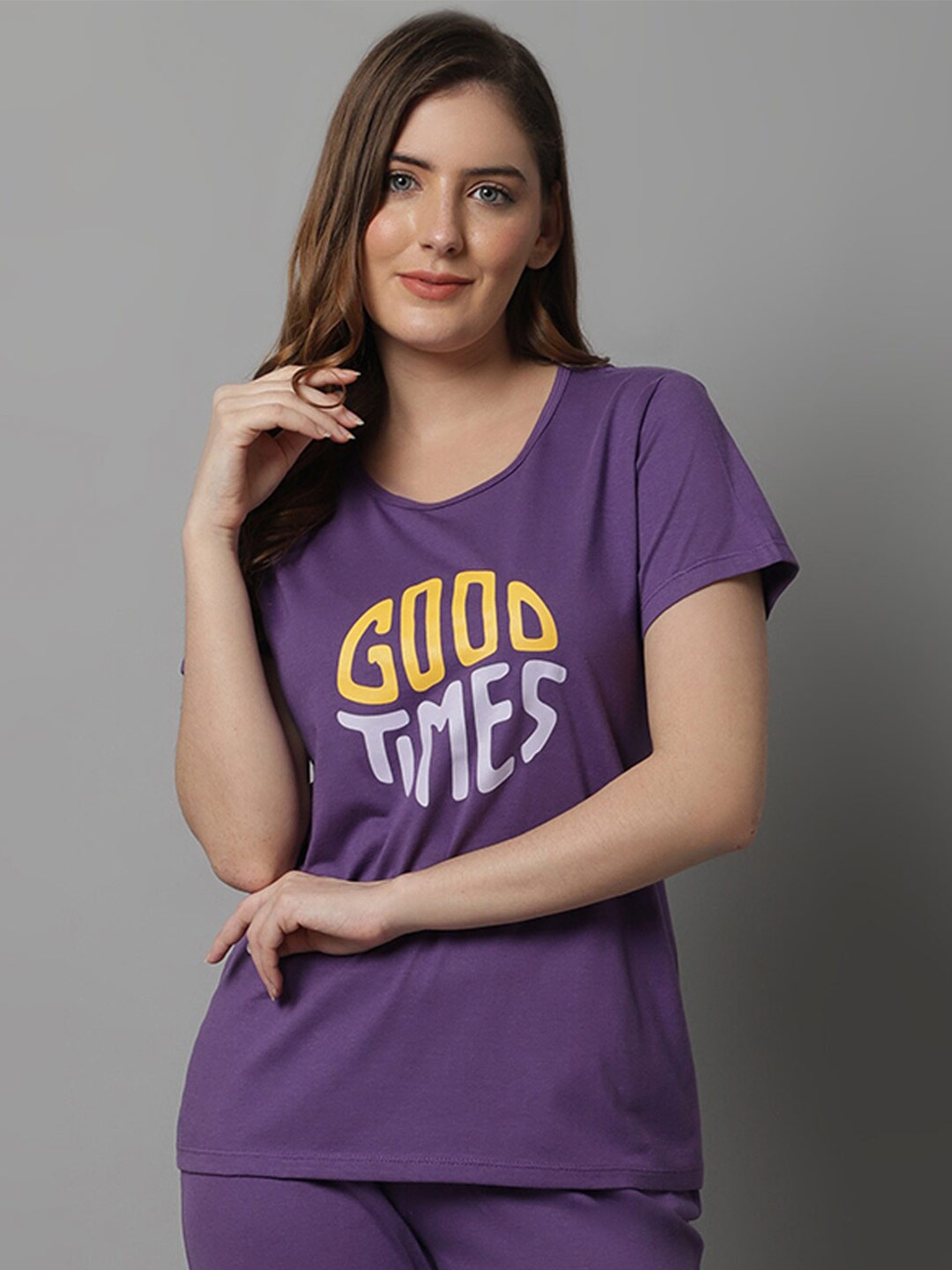 

Kanvin Typography Printed Scoop Neck T-shirt, Violet
