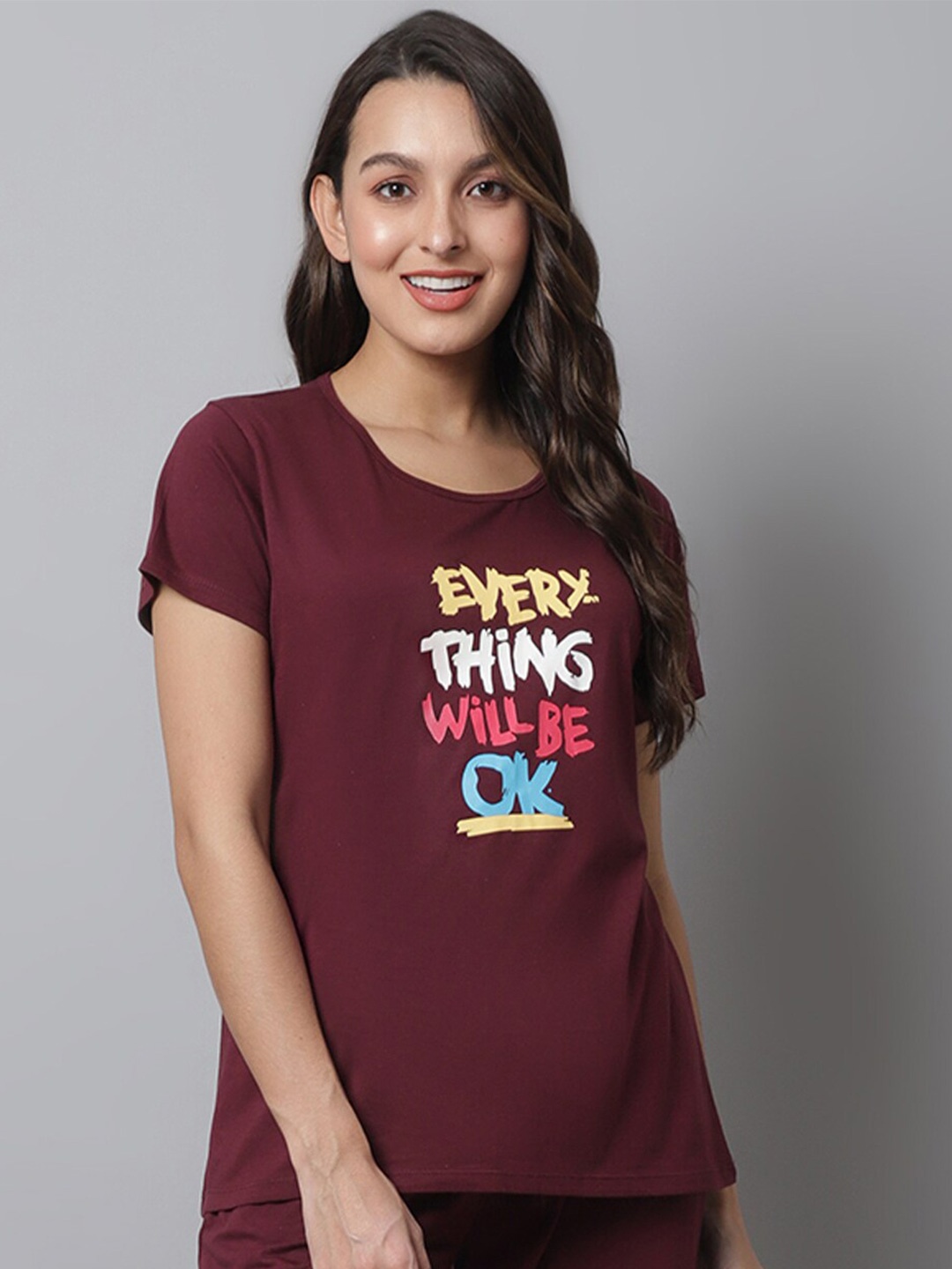 

Kanvin Typography Printed Round Neck T-shirt, Maroon