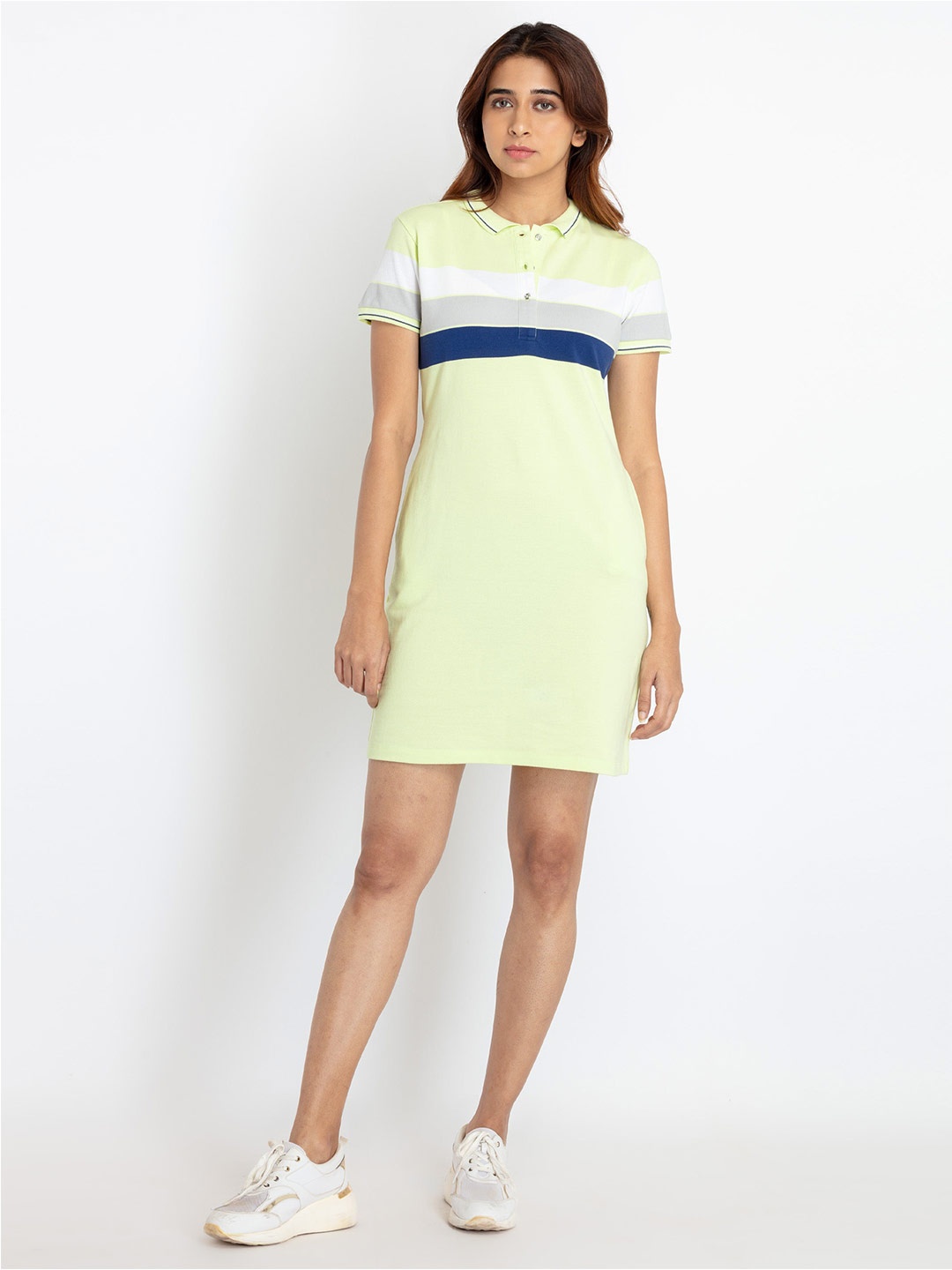 

Status Quo Shirt Collar Striped Mini Cotton T-shirt Dress, Yellow