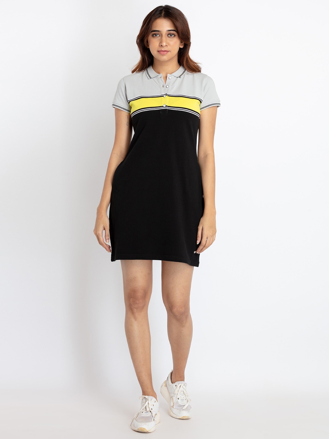 

Status Quo Striped Colourblocked T-shirt Dress, Grey