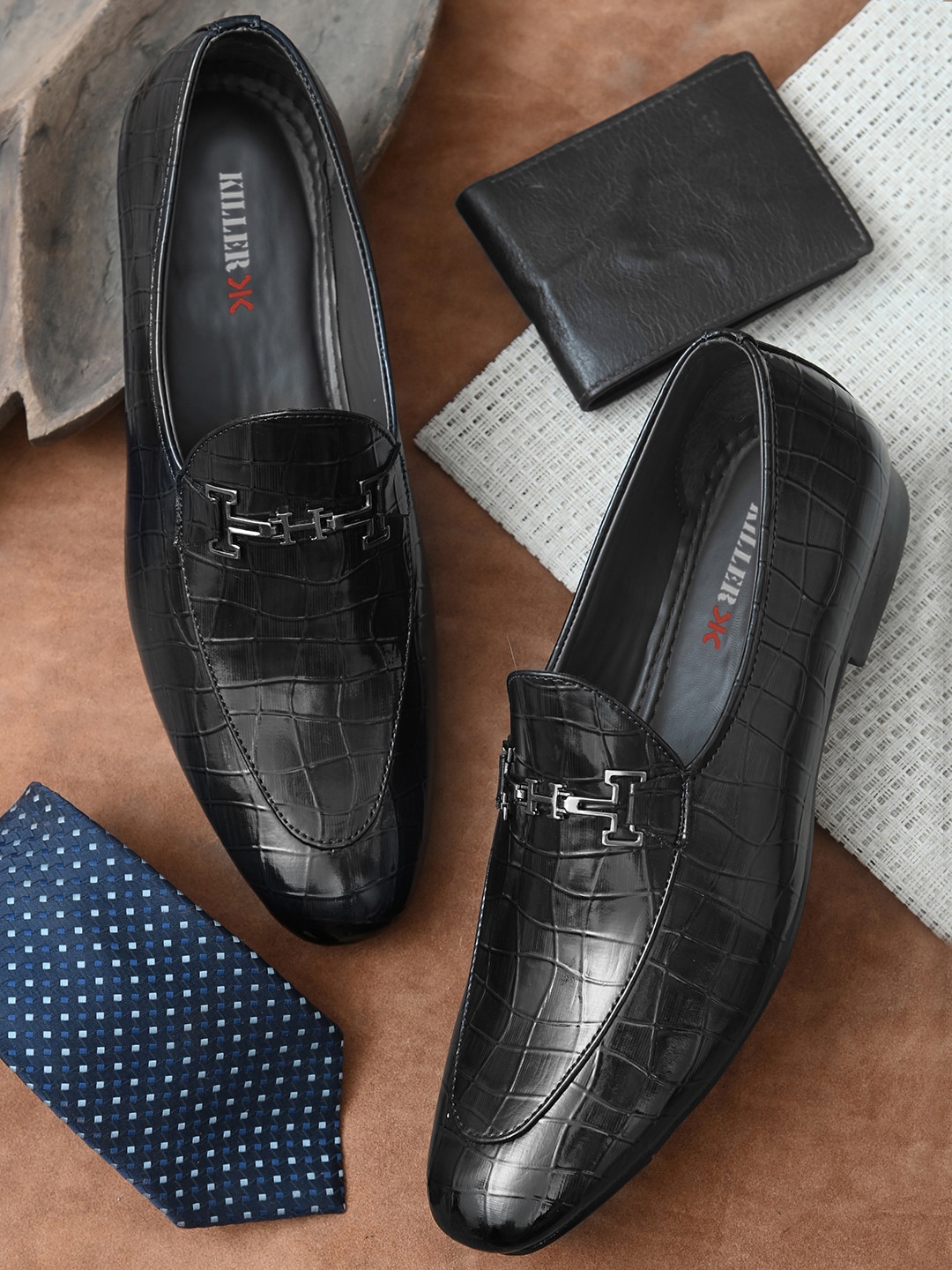 

Killer Men Textured Formal Horsebit Loafers, Black