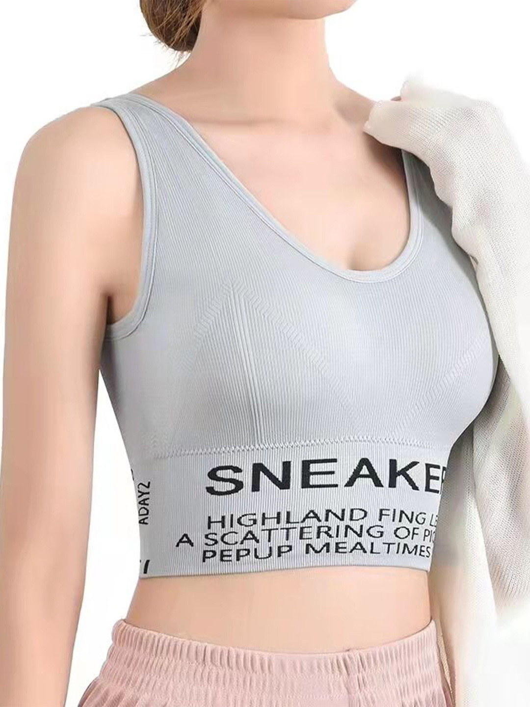 

CASSIEY Removeable Padding Non-Wired Dry-Fit All Day Comfort Workout Bra, Grey
