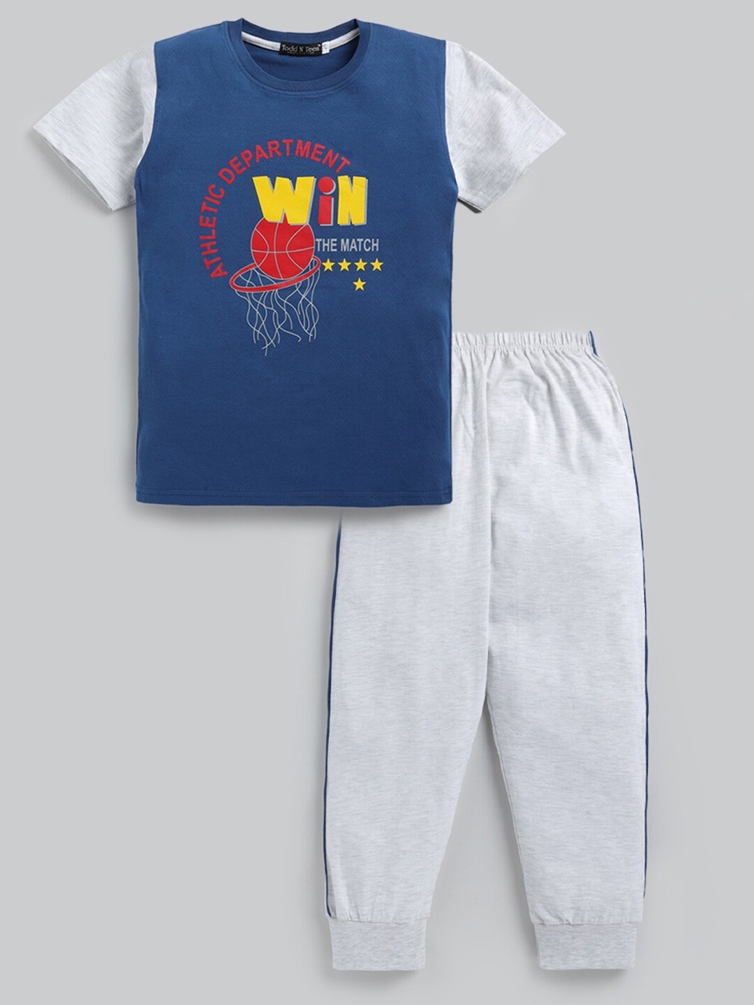 

Todd N Teen Boys Pure Cotton Printed T-shirt with Trousers, Blue