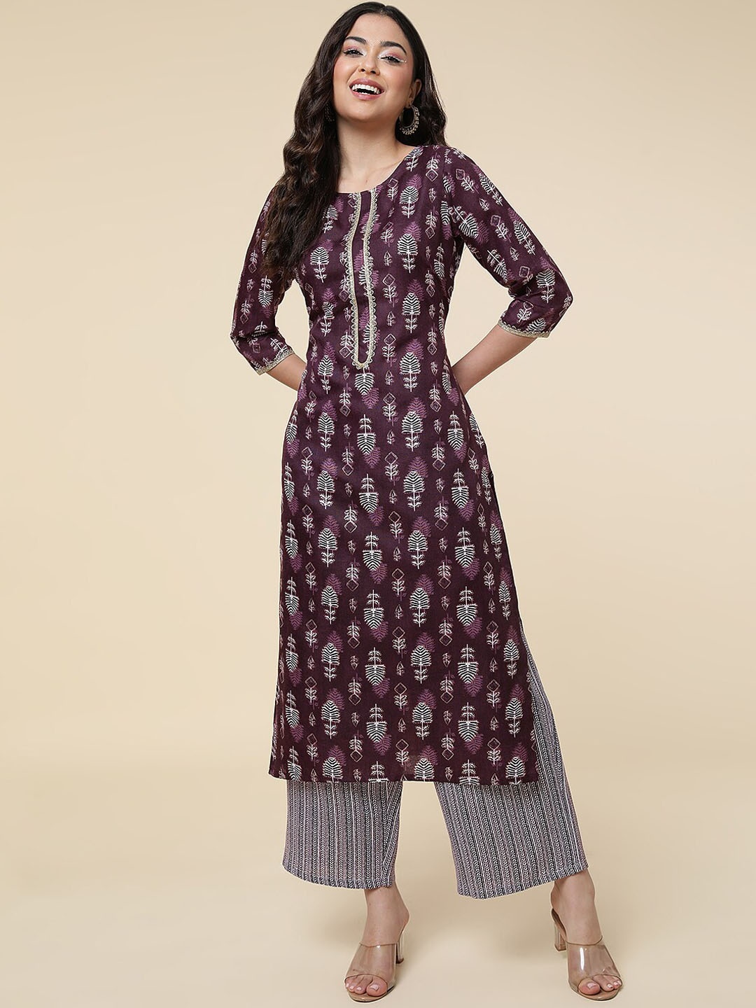 

J Turritopsis Ethnic Motifs Printed Zari Kurta with Palazzos, Purple