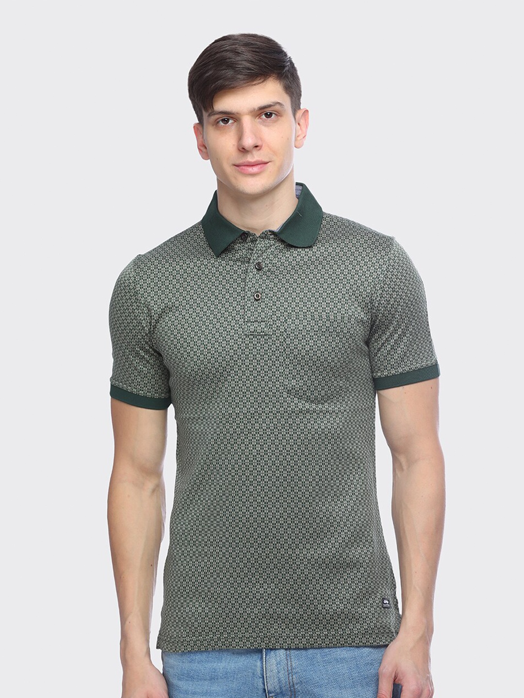 

LEAD & RIDE Printed Polo Collar Cotton T-Shirt, Green