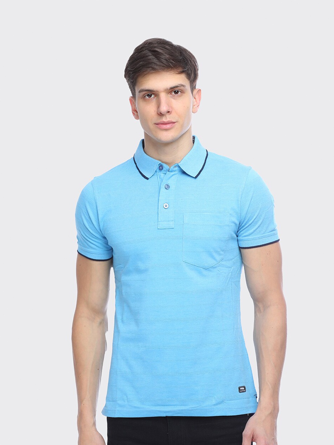 

LEAD & RIDE Polo Collar Cotton T-Shirt, Blue